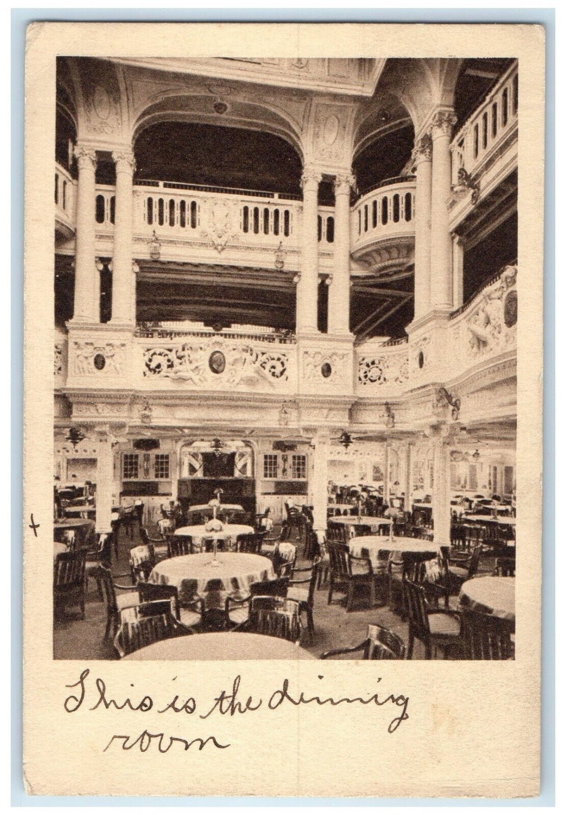 c1940's Dining Room Twin Screw Steamer Crown Princess Cecille Germany Postcard c1940's Dining Room Twin Screw Steamer Crown Princess Cecille Germany Postcard