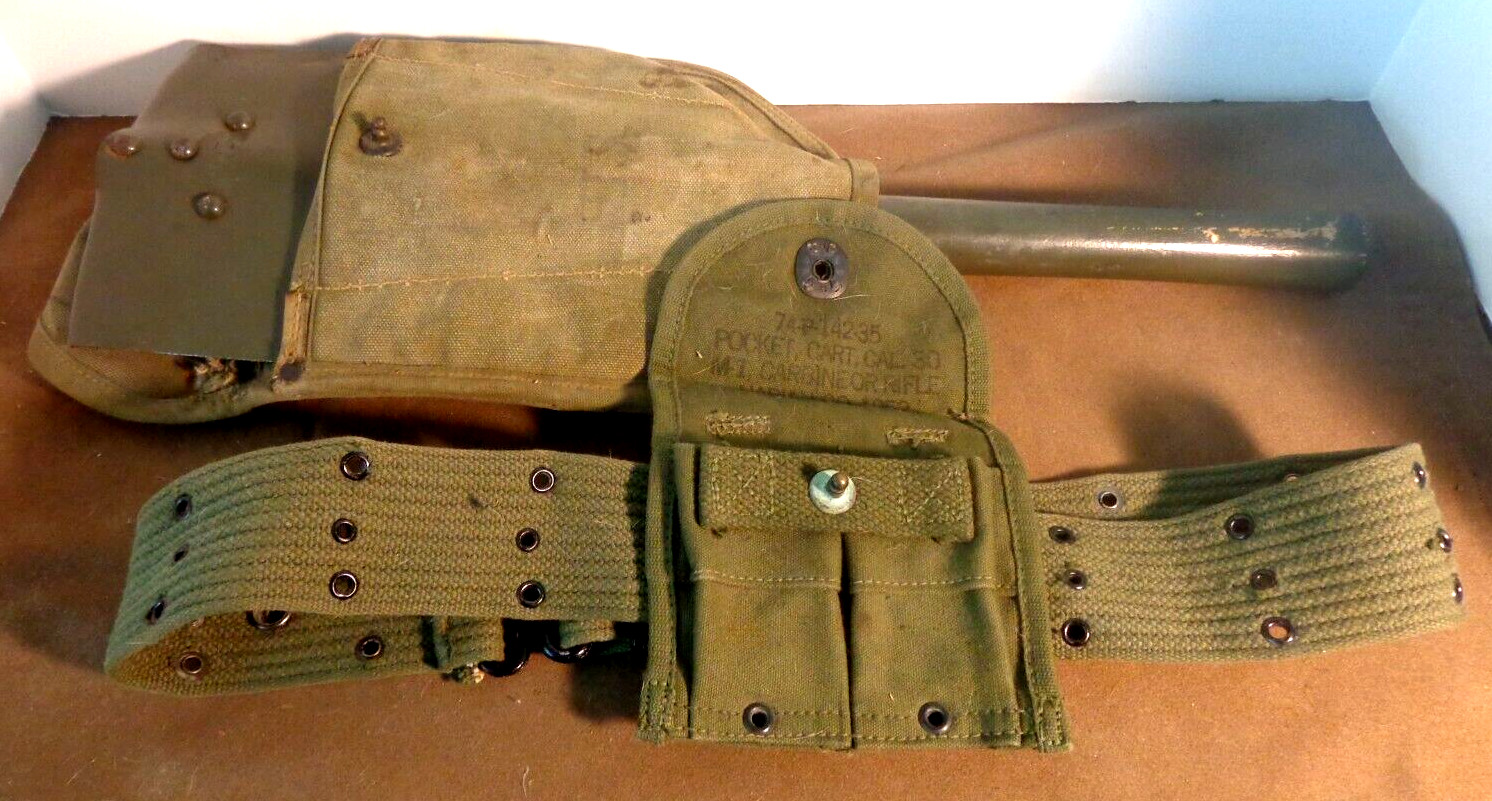c1952 Army Folding Entrenching Shovel w/Web Belt & M1 30 Cal Ammo  Pocket Pouch