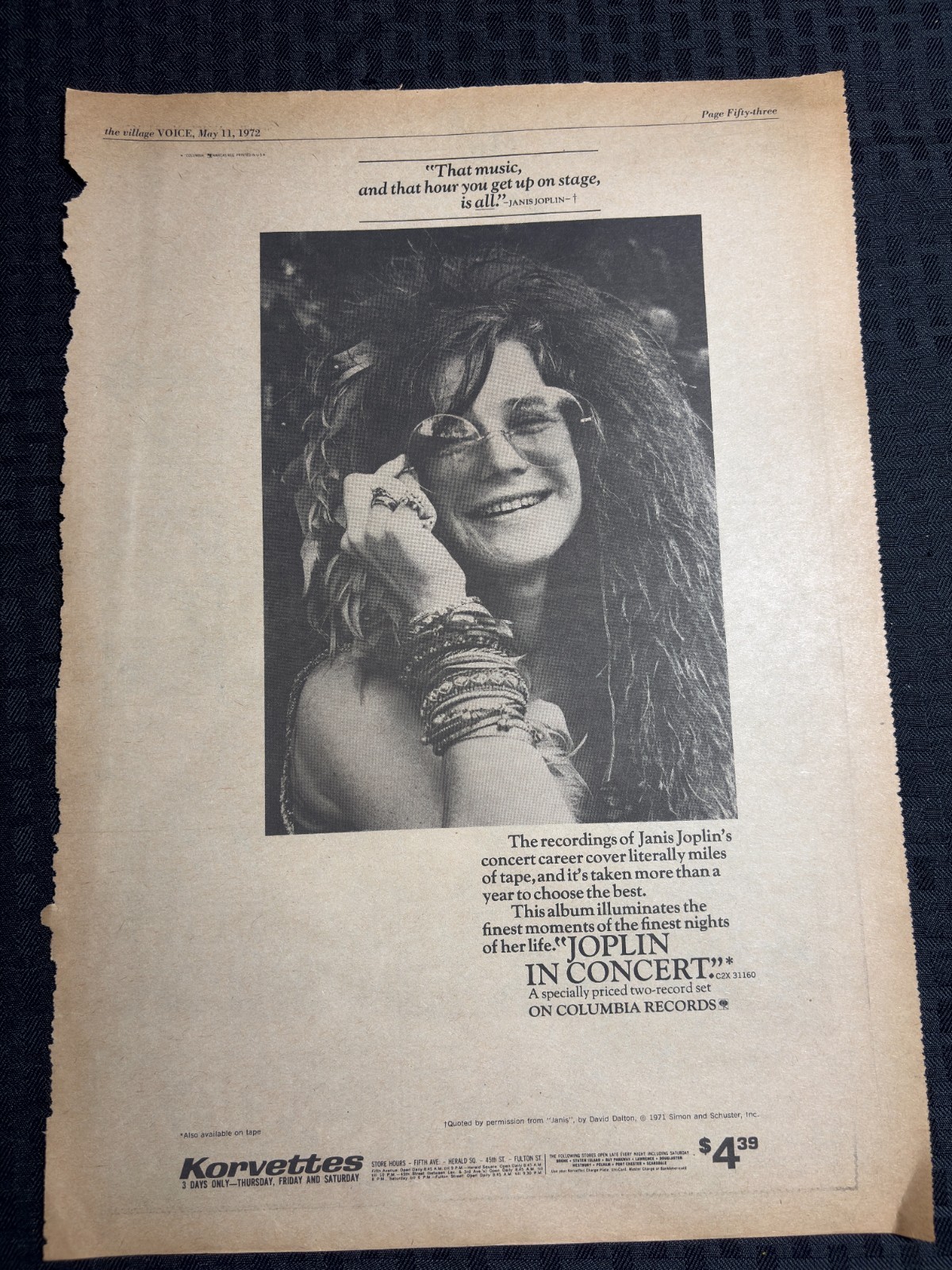 1972 JOPLIN IN CONCERT 11.5x16\