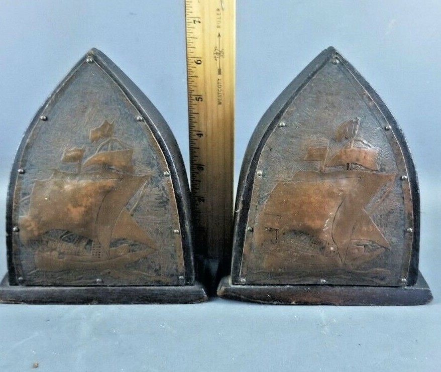 ARTS & GRAFTS MISSION COPPER WOOD NAUTICAL BOOK ENDS