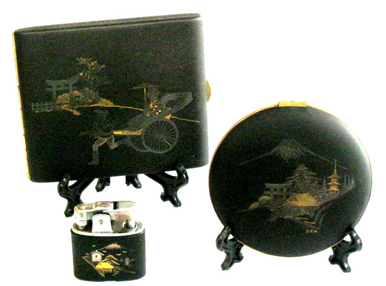Vintage WWII Japanese K24 Gold Silver Damascene Cigarette Case Lighter Compact Vintage WWII Japanese K24 Gold Silver Damascene Cigarette Case Lighter Compact