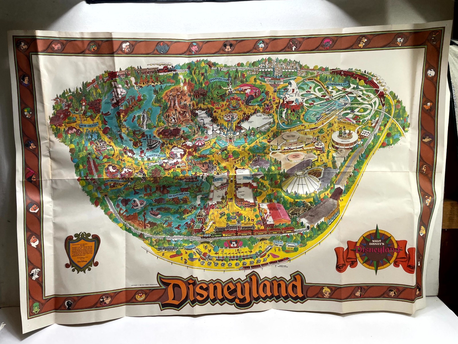 Vintage 1984 Disneyland Park Large Pictorial Souvenir Wall Map Poster 43\ Vintage 1984 Disneyland Park Large Pictorial Souvenir Wall Map Poster 43\