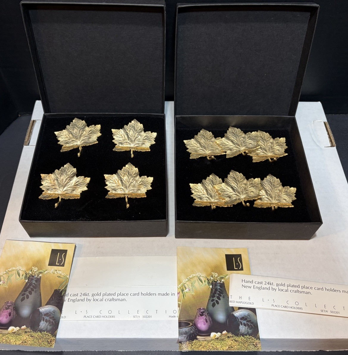 The L.S. Collection 24kt Gold Plated Maple Leaf Place Card Holders Set of 14 Vtg