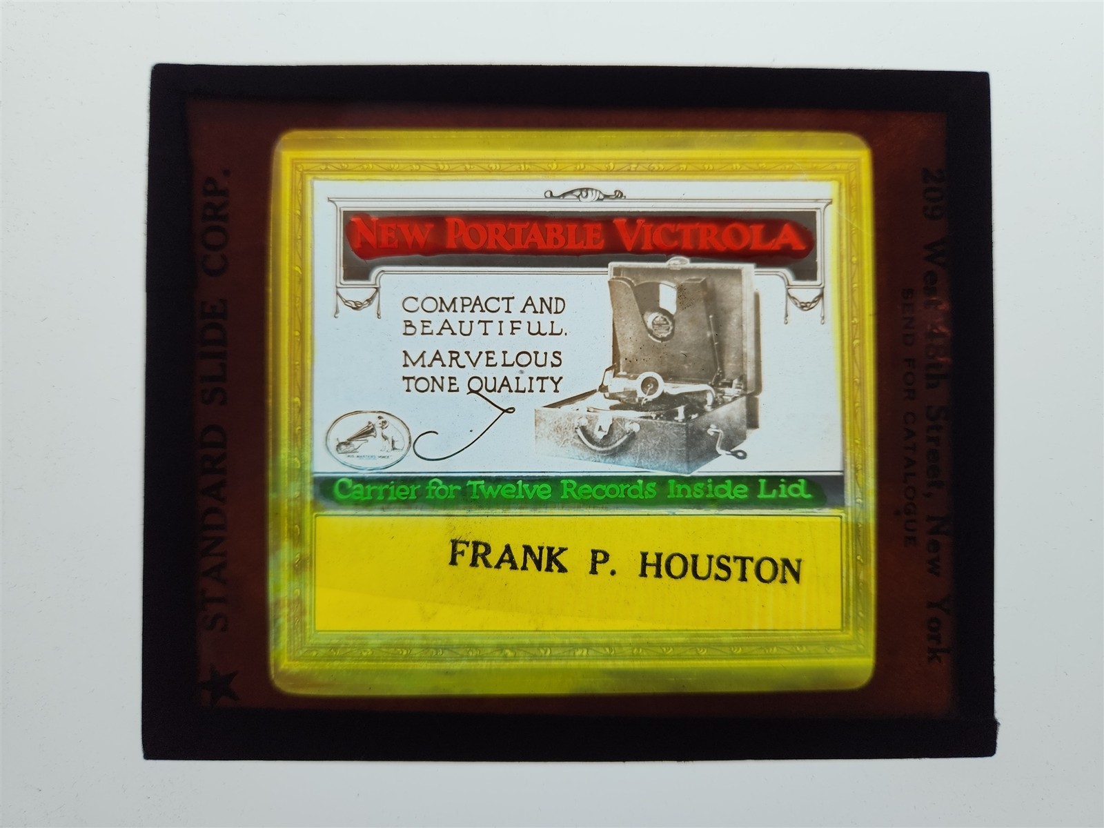 antique MAGIC LANTERN GLASS SLIDE ad VICTROLA west grove pa theater HOUSTON