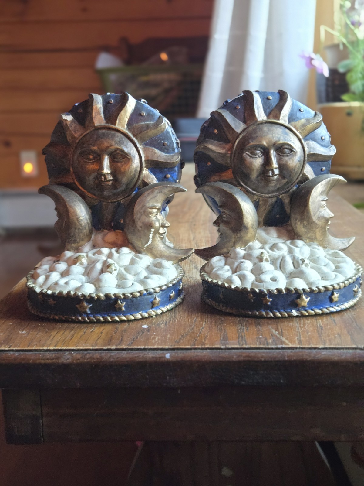 VTG RARE 90s Vandor Celestial Bookends Set Of 2 Ceramic Moon Sun Clouds