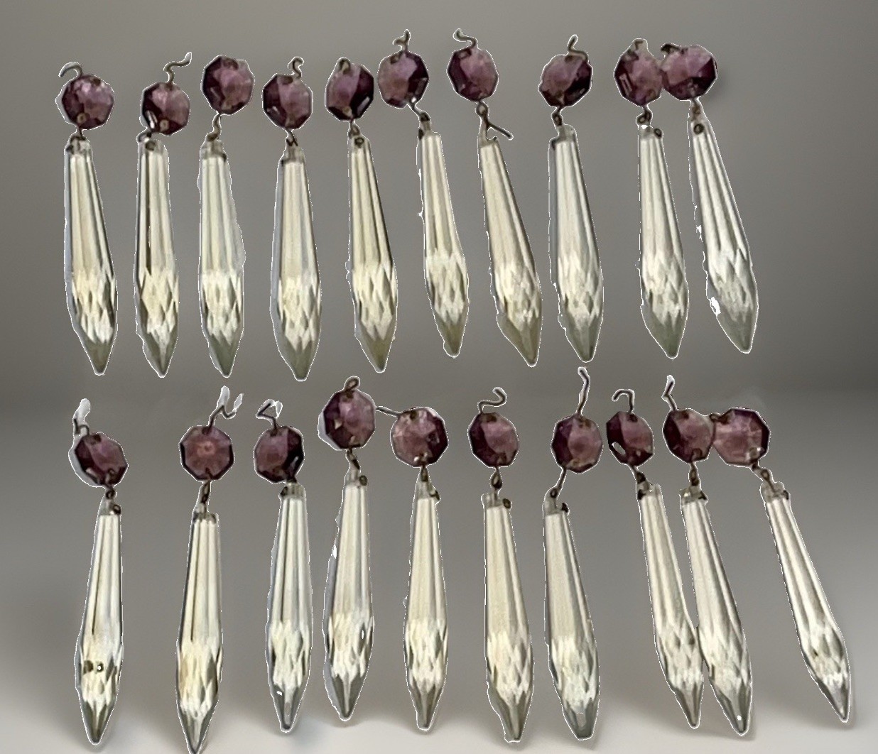 20 VNT Crystal Chandelier Prisms w/ Purple Octagon  Drops OG wire  