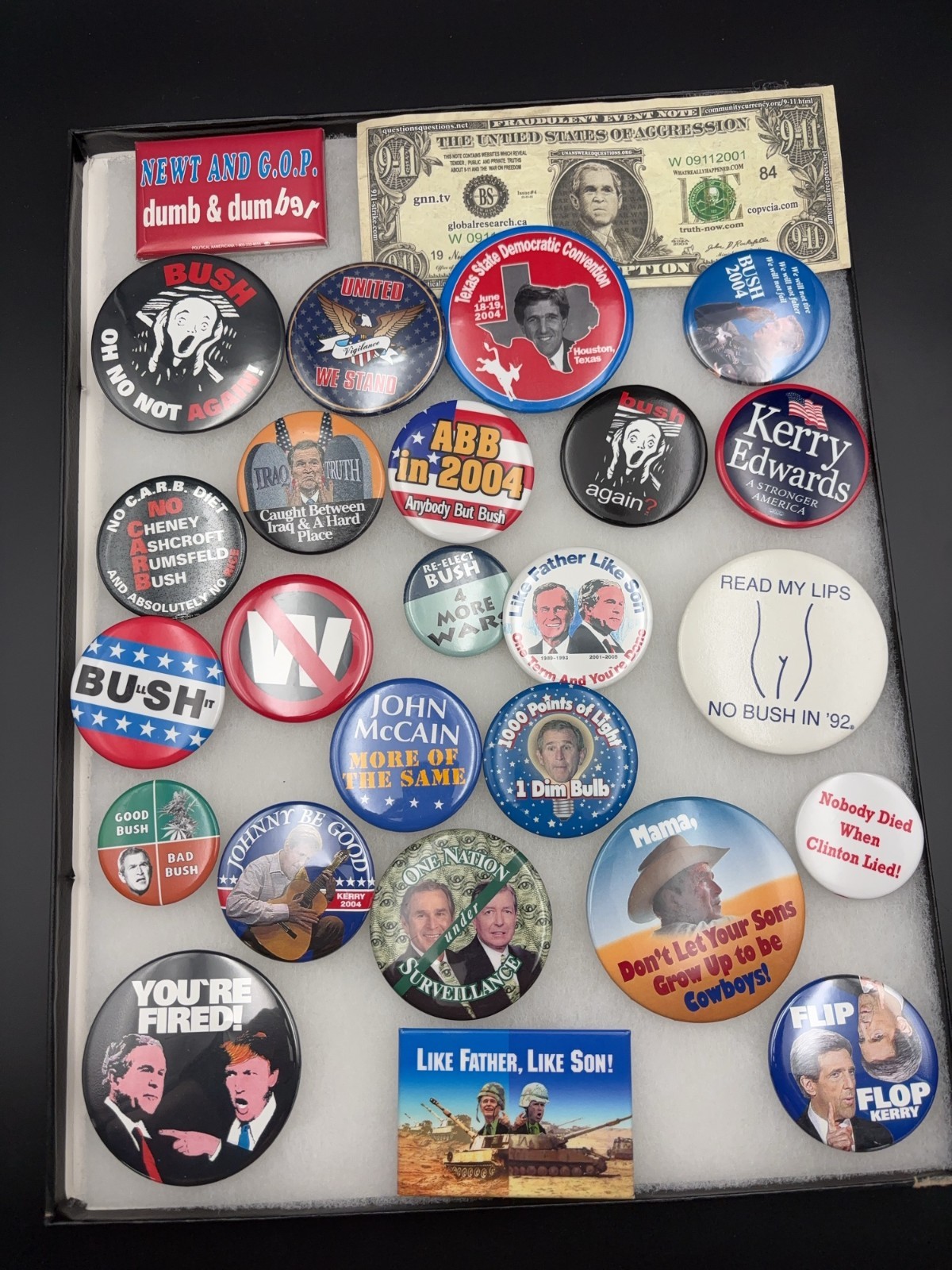 2004 Presidential Campaign Satire Button & Novelty Collection, 26pc 2004 Presidential Campaign Satire Button & Novelty Collection, 26pc