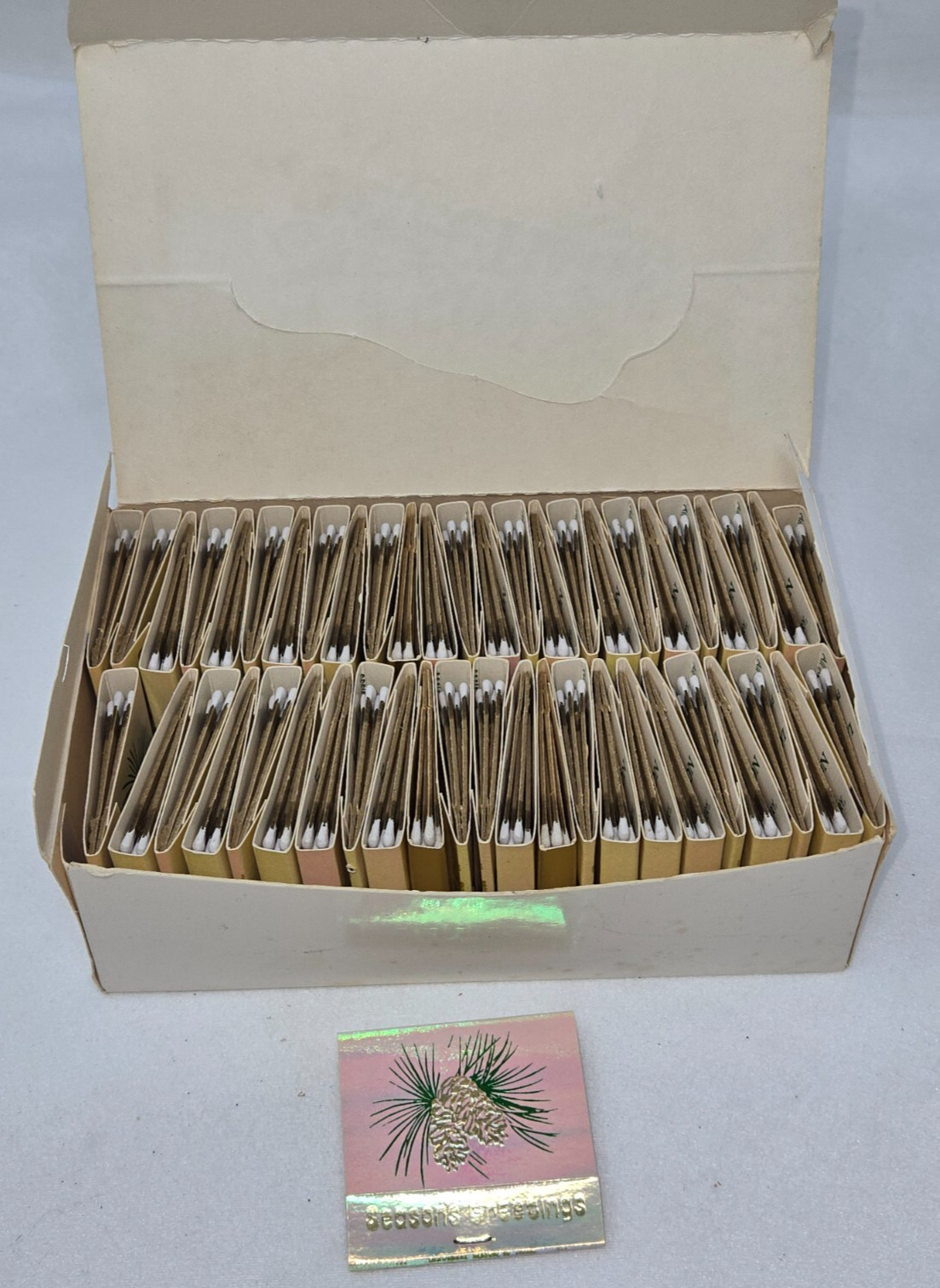 VINTAGE SEASON\'S GREETINGS PINE CONES MATCHBOX COVERES FULL MATCHES LOT OF 49