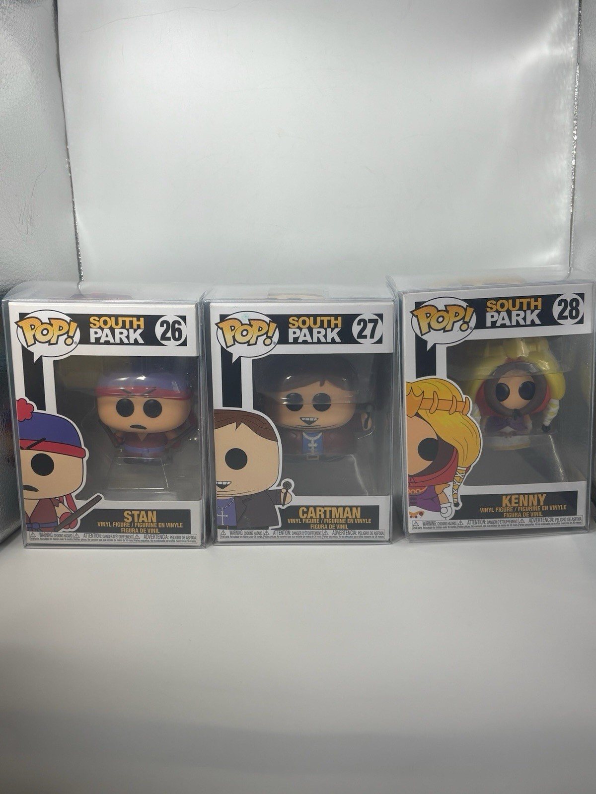 Funko Pop Vinyl: South Park - Kenny #28, Cartman #27, Stan #26 - Box Wear