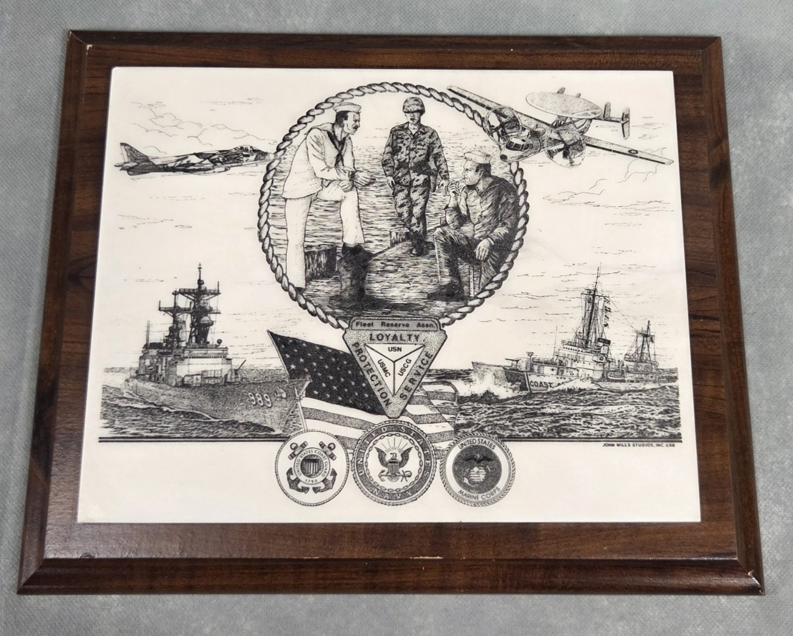 Vintage JOHN WILLS STUDIOS Cultured Marble UNITED STATES NAVY Plaque