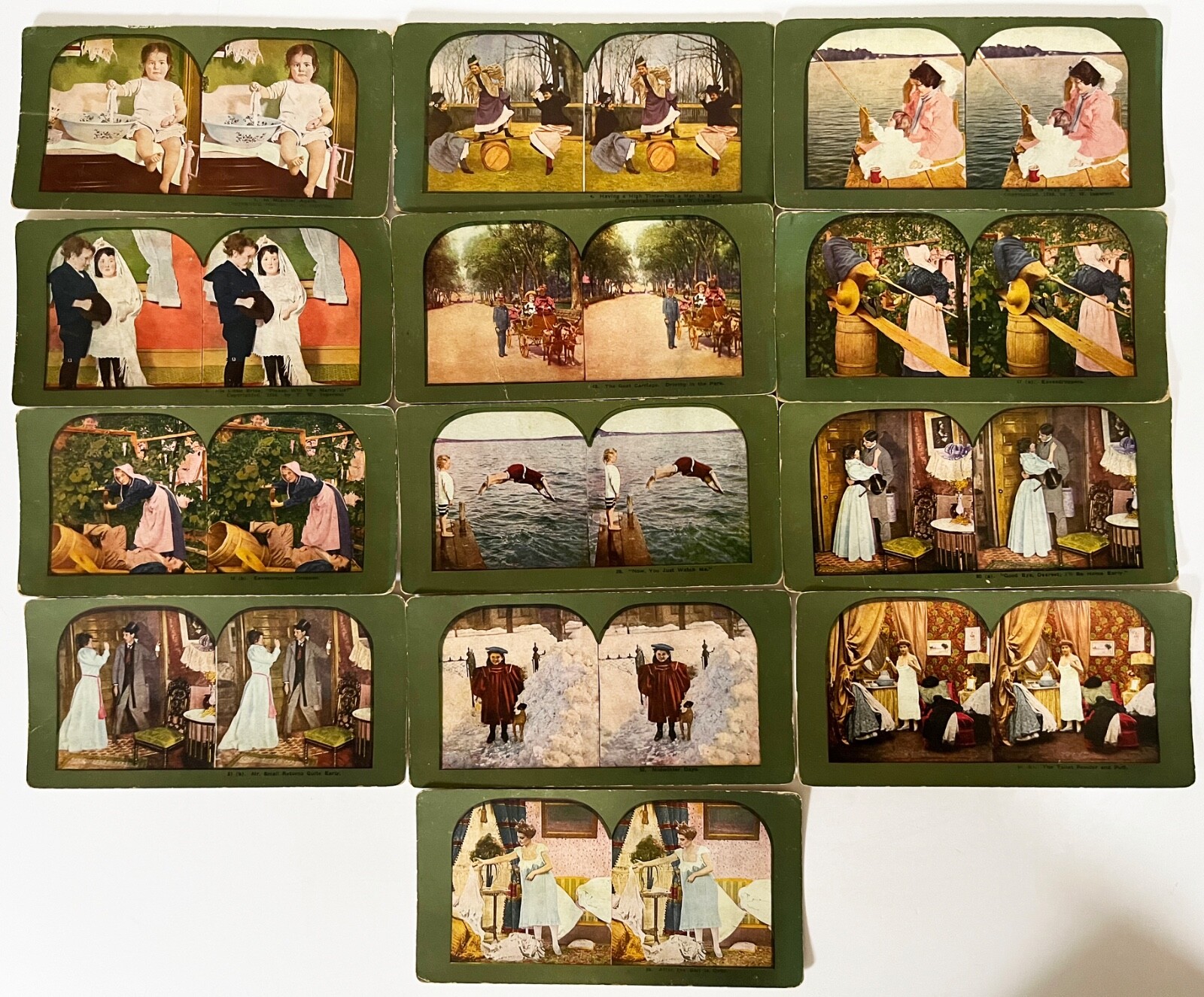 26 Vintage 1898/99 T. W. Ingersoll Lithographic Stereoview Cards, People