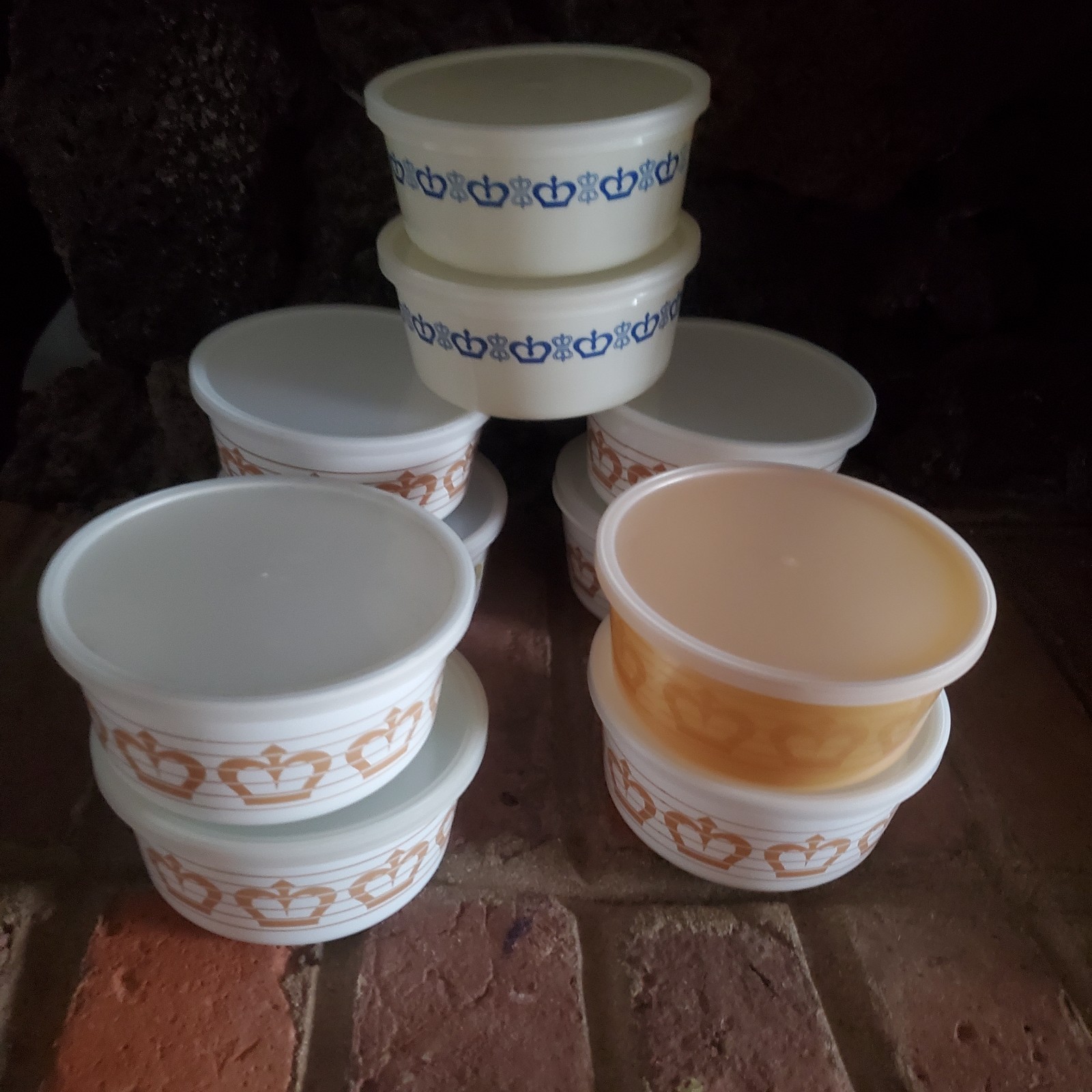 Vtg  Imperial Margarine Bowls Tubs Lids 1970s Crown Pattern Mixed Lot Set of 10