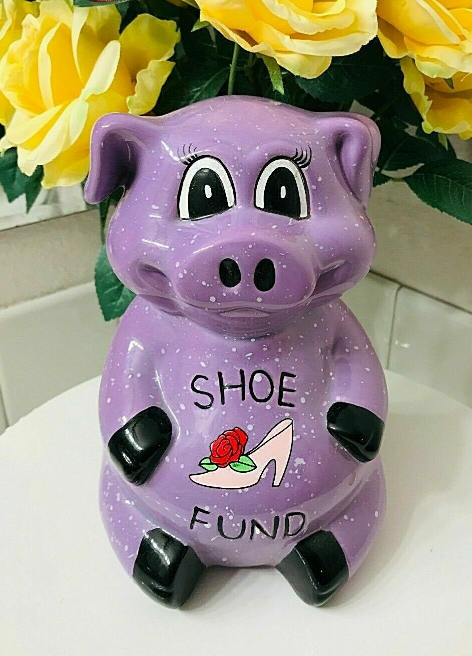 Novelty Baby Pig Childrens Money Coins Ceramic Piggy Bank Rose Heels SHOE FUND Novelty Baby Pig Childrens Money Coins Ceramic Piggy Bank Rose Heels SHOE FUND