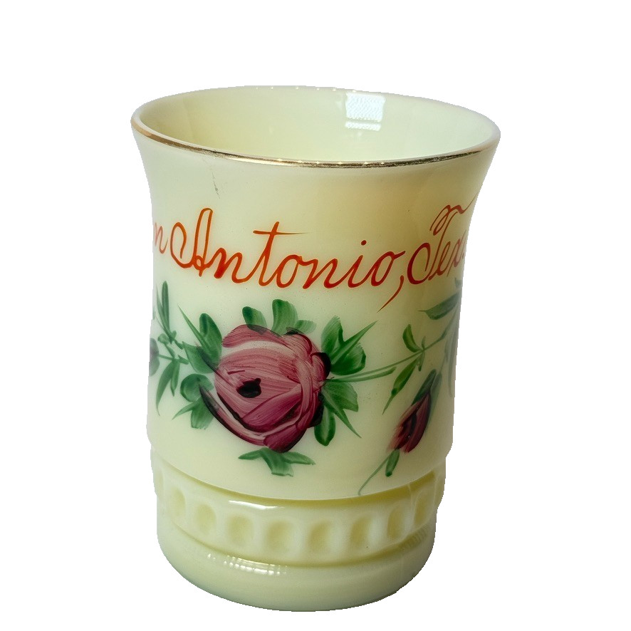 SAN ANTONIO TX TEXAS Uranium Antique Custard Glass Souvenir TRINKET CUP 