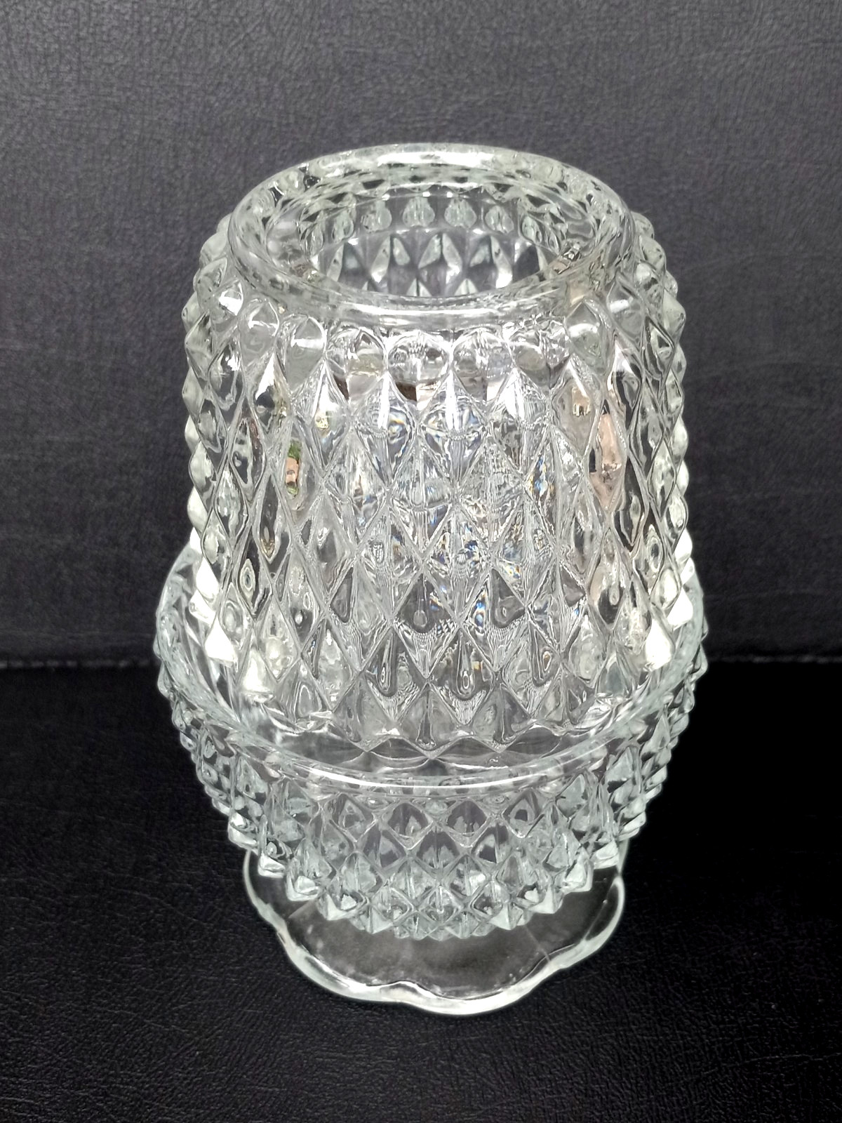 Vintage Indiana Glass Fairy Lamp Lite Clear Diamond Point Candle Holder 2pc Set Vintage Indiana Glass Fairy Lamp Lite Clear Diamond Point Candle Holder 2pc Set