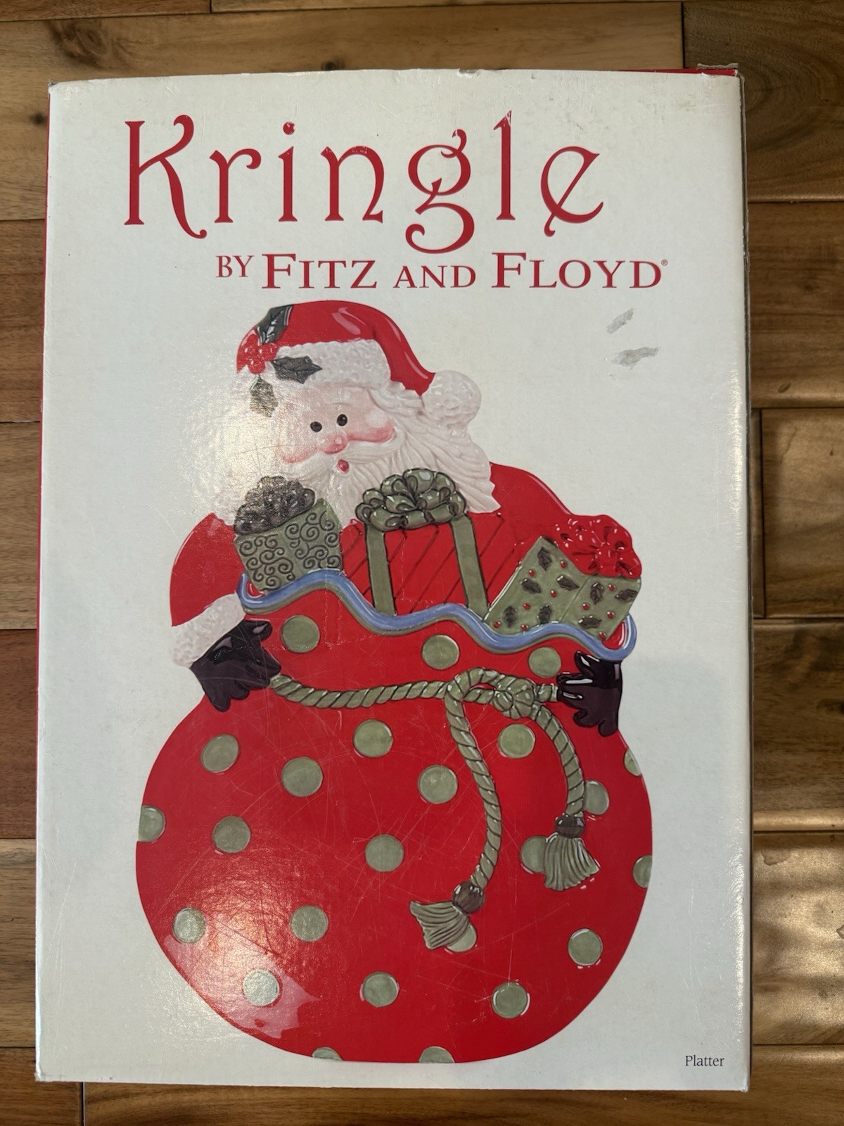 FITZ & FLOYD 2007 KRINGLE Santa Claus Christmas Platter w/ Box Cookie Dish Nice