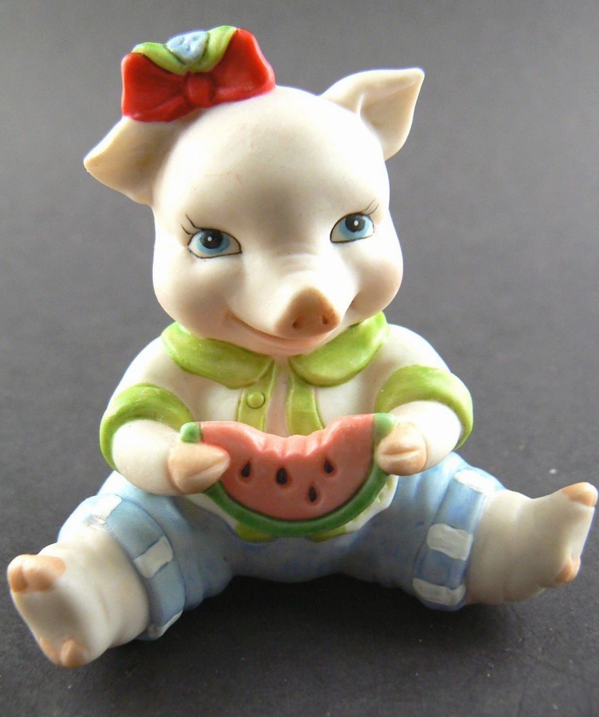 Collectable Figural Cute Pig Figurine Baby Eating Watermelon 1994 (C8)