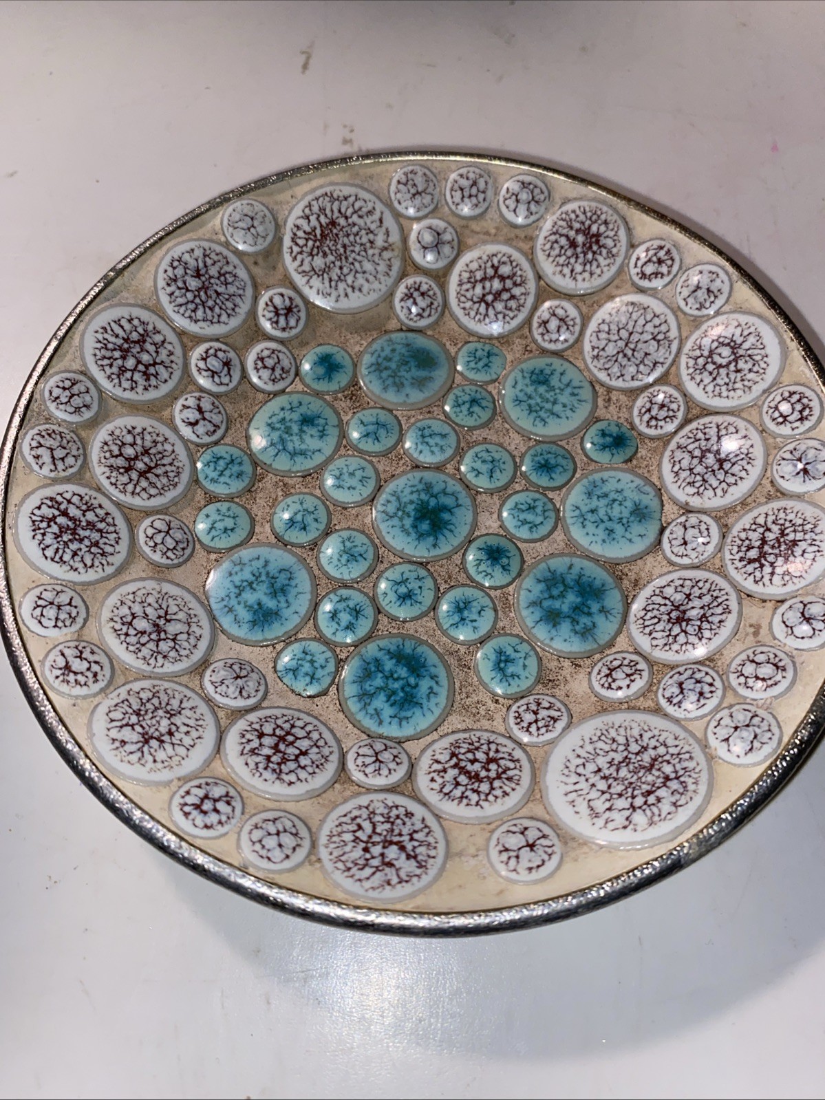 VTG Mid Century Mosaic Tile Trinket Dish/Ashtray-round