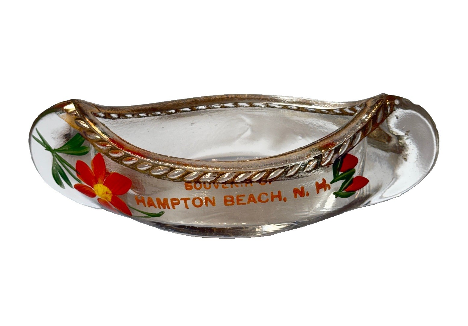 HAMPTON BEACH NH NEW HAMPSHIRE Souvenir ANTIQUE CLEAR Glass TRINKET BOAT HAMPTON BEACH NH NEW HAMPSHIRE Souvenir ANTIQUE CLEAR Glass TRINKET BOAT