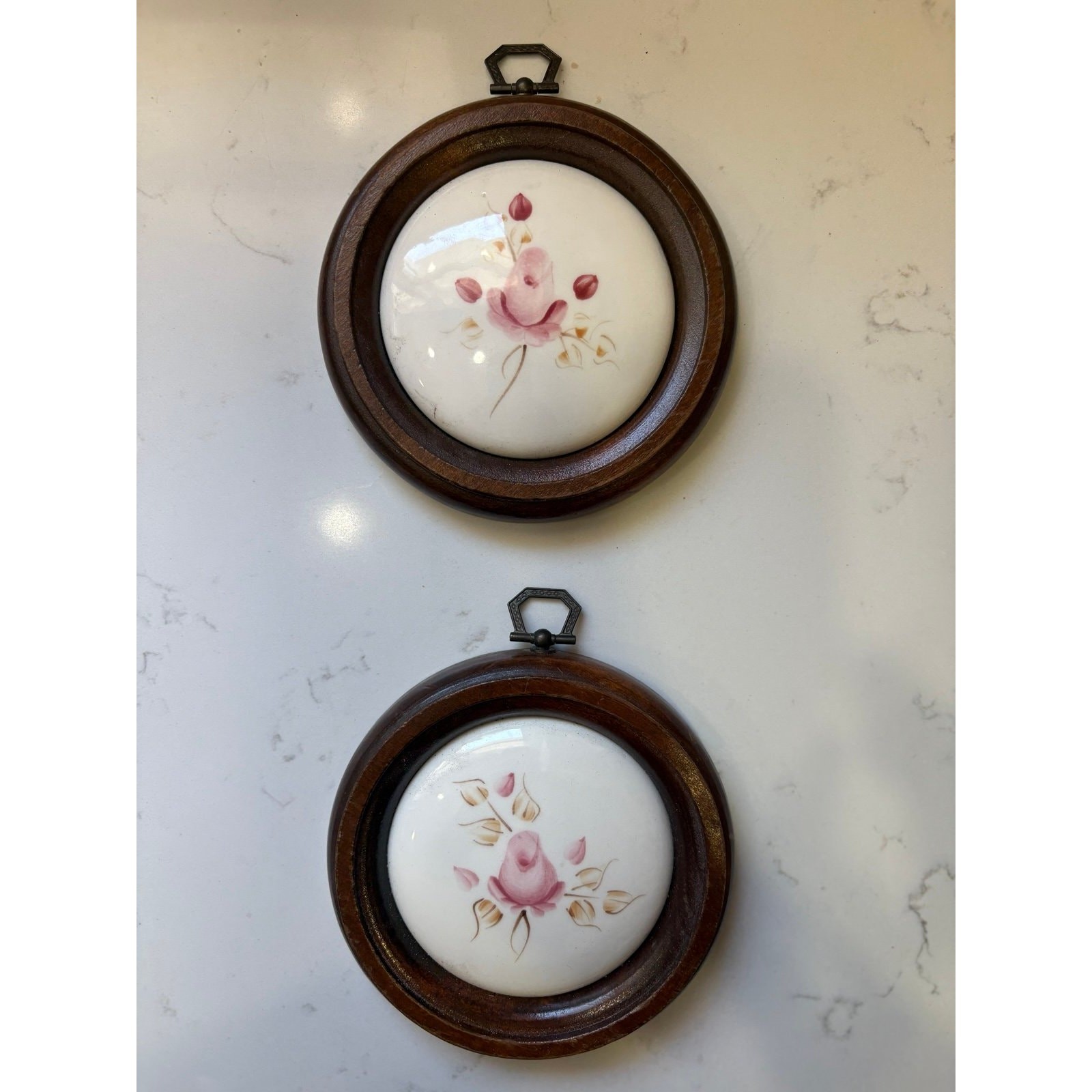 (2) Homco Lasting Products Inc Ceramic Pink Rose Wood Trim 5\