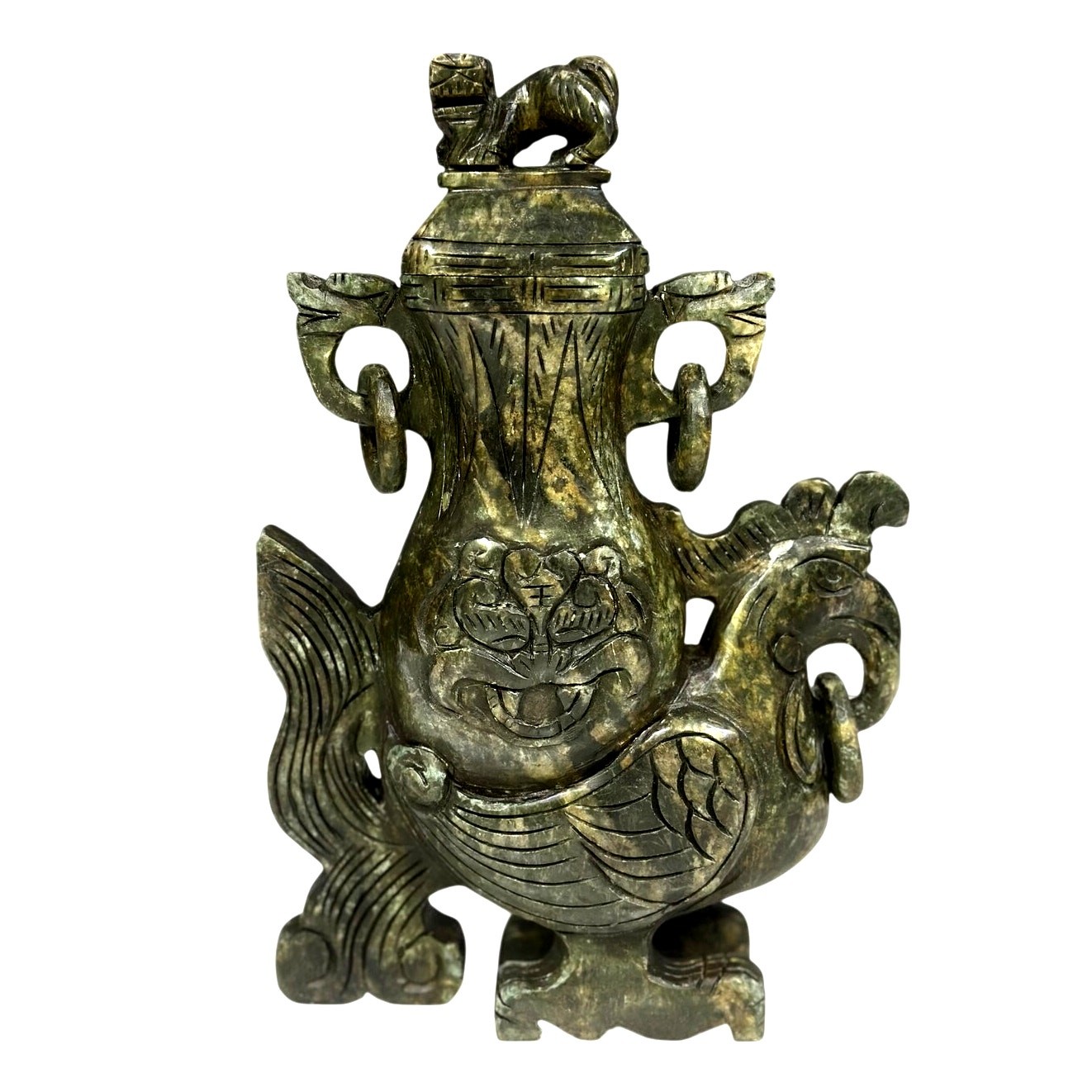 Spinach Jade Carved Mythical Beast Qing Dynasty Style Traditional Ritual Vessel Spinach Jade Carved Mythical Beast Qing Dynasty Style Traditional Ritual Vessel