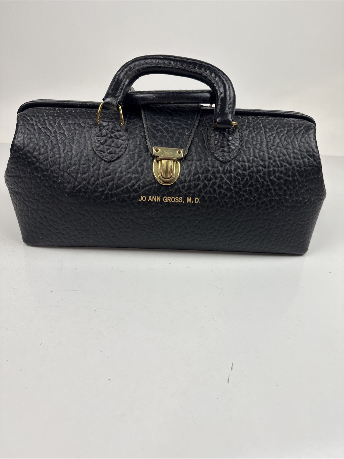 Vintage Lilly Black Textured Leather Doctor Bag/Case w/ Cowhide Zip Pouch
