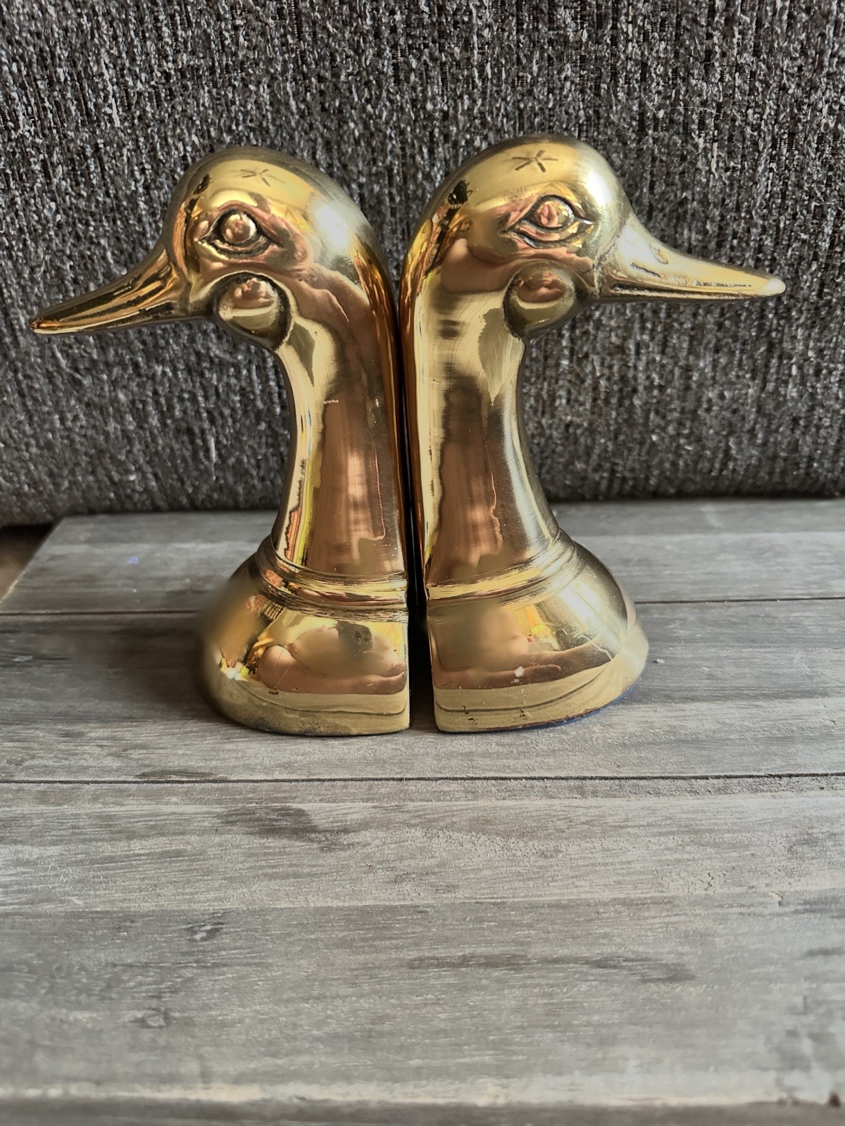 VINTAGE Solid Brass Duck Head Bookends Set of 2 Mid Century Modern 6.5 In Korea VINTAGE Solid Brass Duck Head Bookends Set of 2 Mid Century Modern 6.5 In Korea