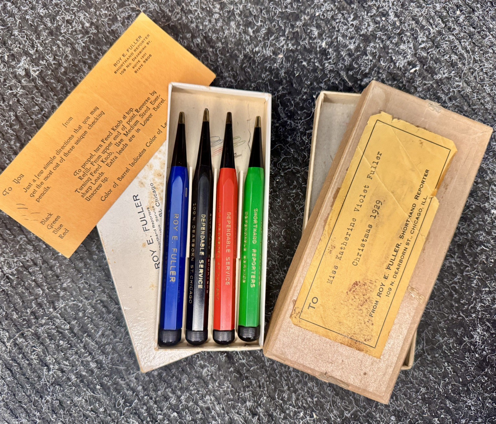 RARE 1929 ROY E. FULLER BOX OF 4 SHORTHAND MECHANICAL PENCILS GERMANY KAWECO?