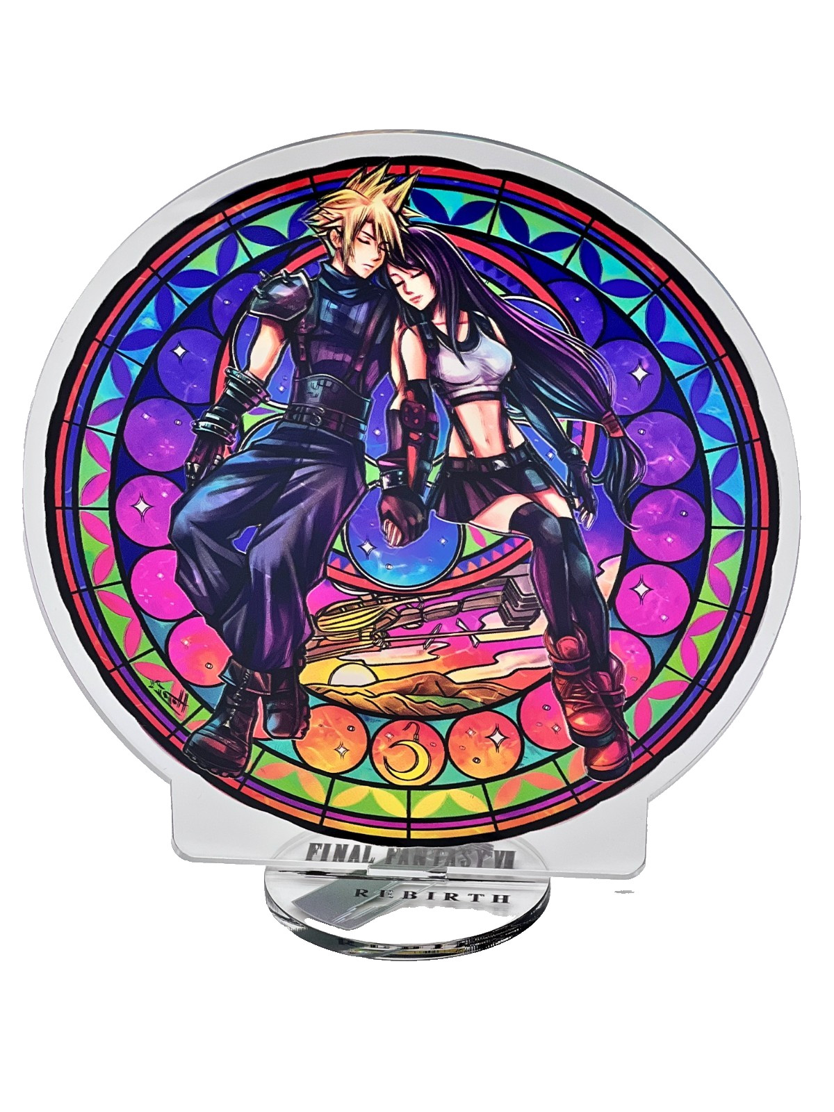 FF VII Rebirth Cloud Strife & Tifa Lockhart Stained Acrylic Stand Plate Figure
