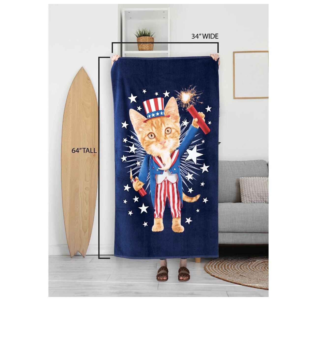 Spirit Of America Cotton Blend Cat Patriotic Graphic Print Quick Dry 34”*64” Spirit Of America Cotton Blend Cat Patriotic Graphic Print Quick Dry 34”*64”