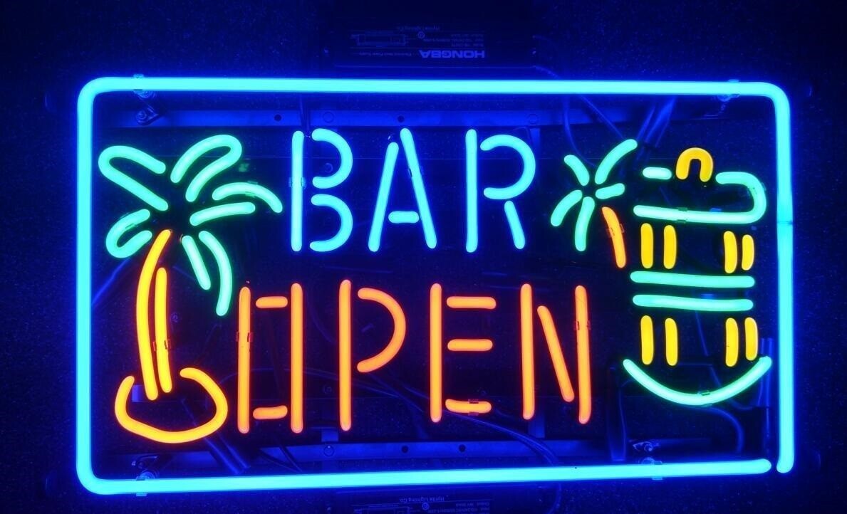 New Wine Palm Tree Open Rum Whiskey Neon Light Sign 24\