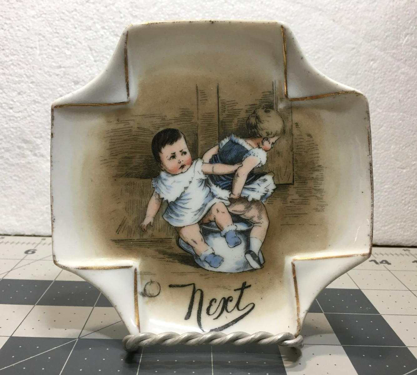 Antique Porcelain Trinket Dish Babies on Chamber Pot \
