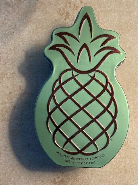 Honolulu Cookie Company Decorative Metal Pineapple Shaped Tin, Empty B2