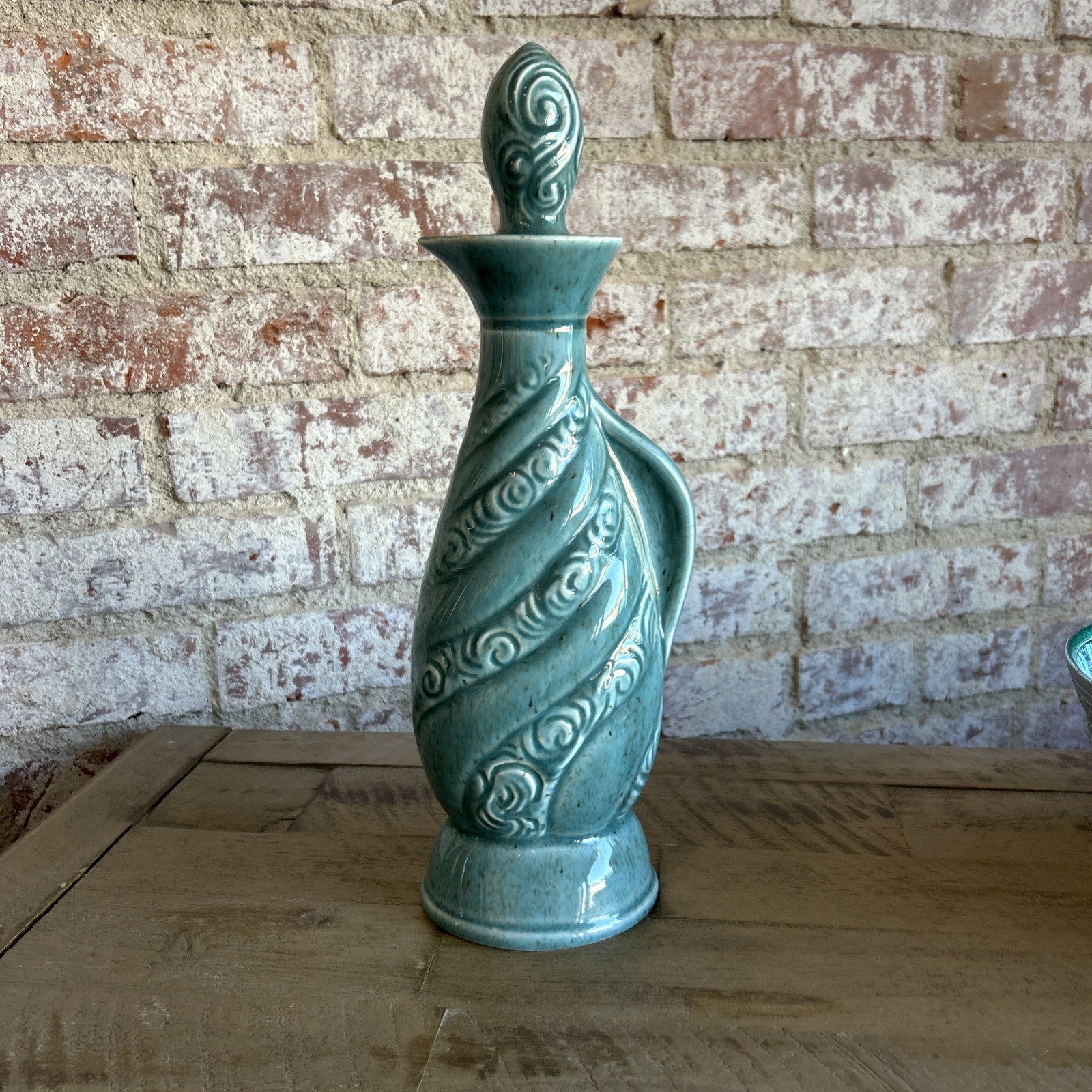 Vintage 1966 Jim Beam Regal China Turquoise Teal Swirl Decanter with Stopper