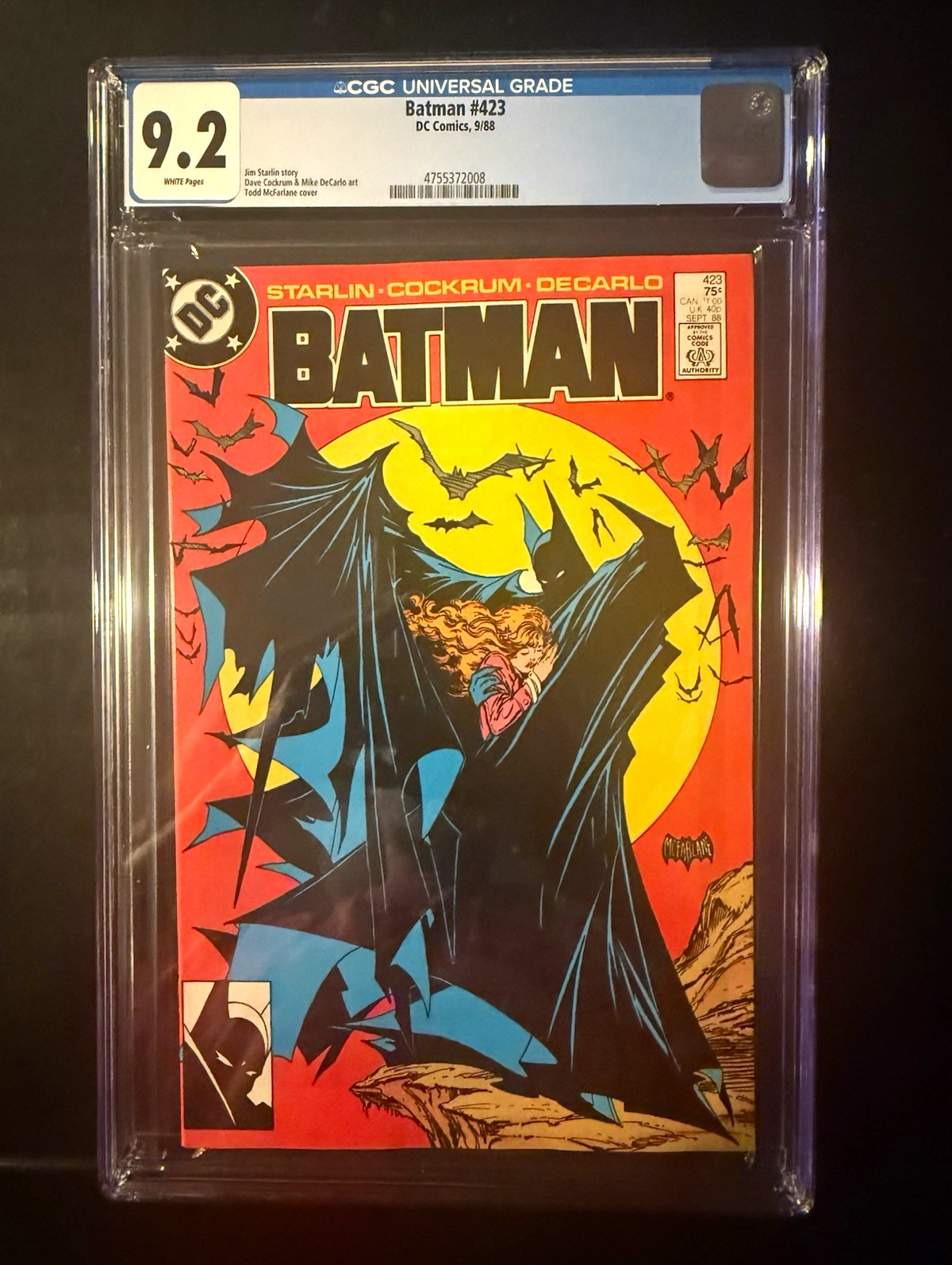 DC Comics Batman #423 CGC 9.2 White Pages 1988 Todd McFarlane Cover DC Comics Batman #423 CGC 9.2 White Pages 1988 Todd McFarlane Cover