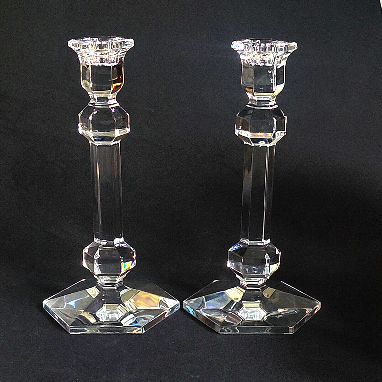 VAL ST LAMBERT GARDINIA CANDLE HOLDERS, Cut Lead Crystal, 9 3/8\