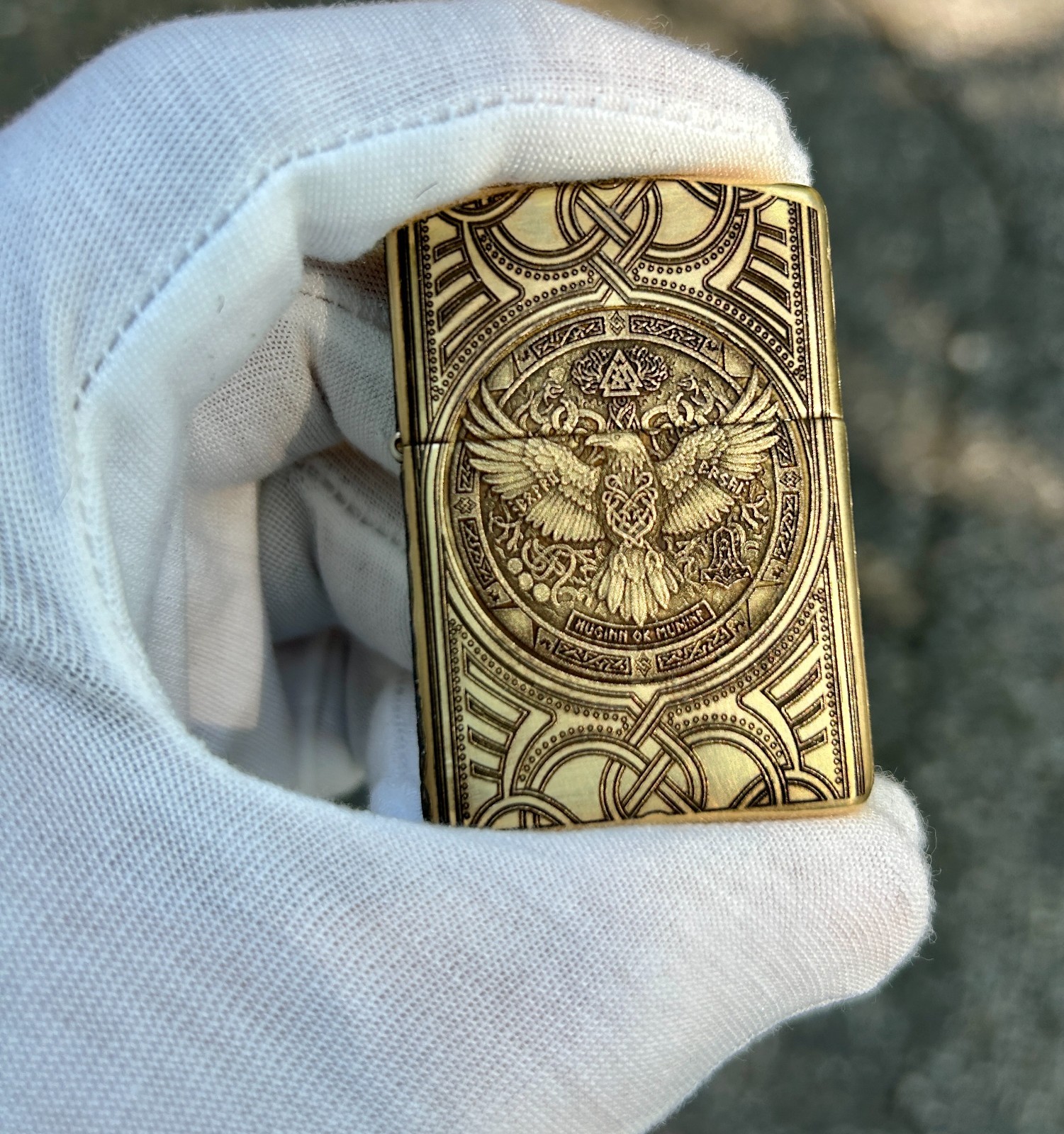 Custom Brass Armor Zippo Lighter | Norse Engraving Odin’s Raven & Mjöllnir | Custom Brass Armor Zippo Lighter | Norse Engraving Odin’s Raven & Mjöllnir |