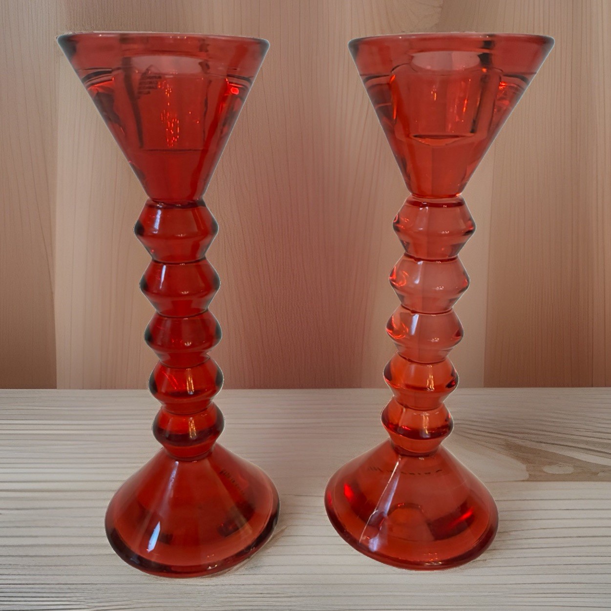 Vintage Shannon Crystal by Godinger Ruby Red Glass Candlestick Holders Pair 7