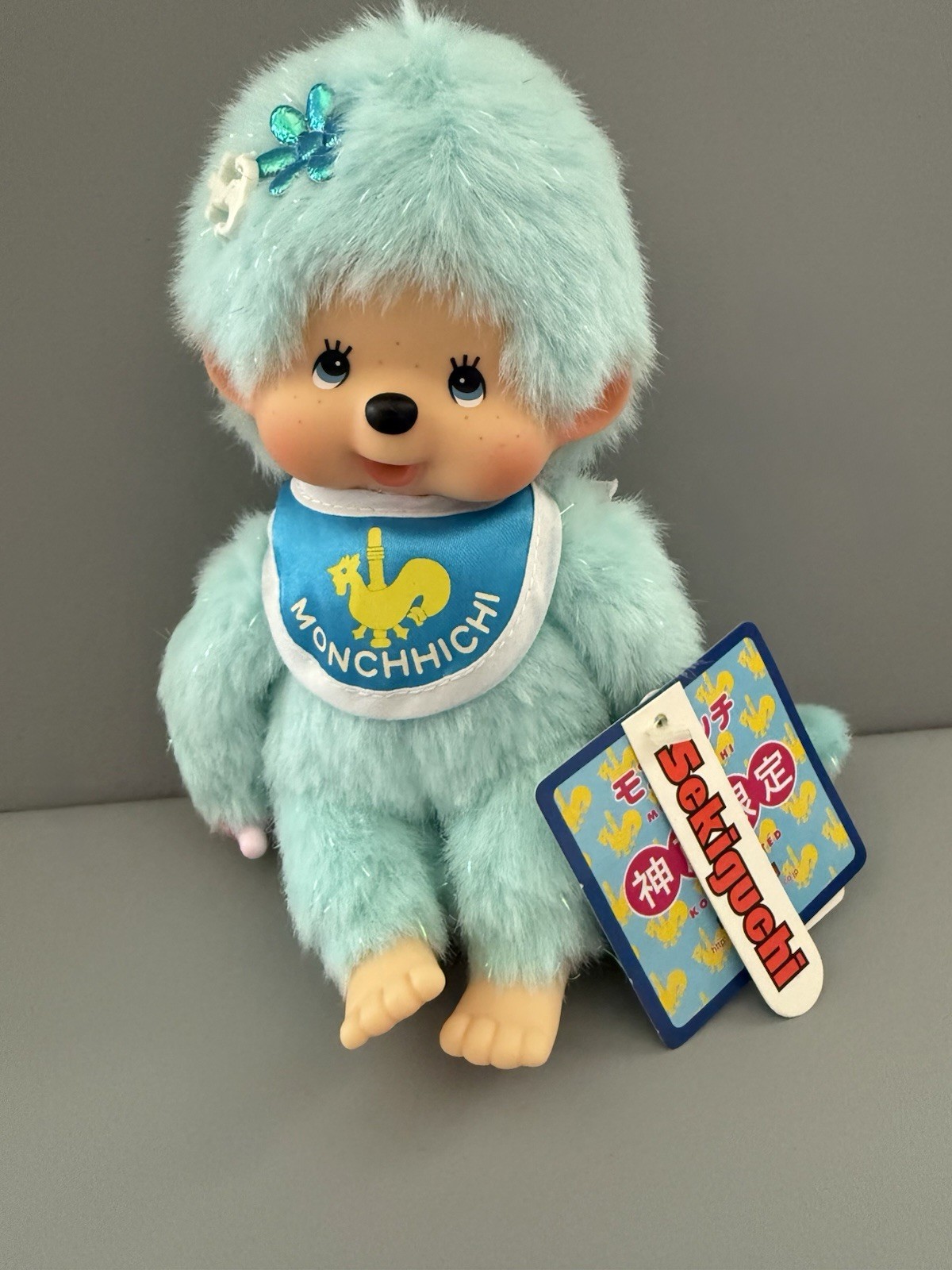 Monchhichi Kobe Japan Pastel Blue Glitter Plush w/ Tags – Rare Limited Edition Monchhichi Kobe Japan Pastel Blue Glitter Plush w/ Tags – Rare Limited Edition