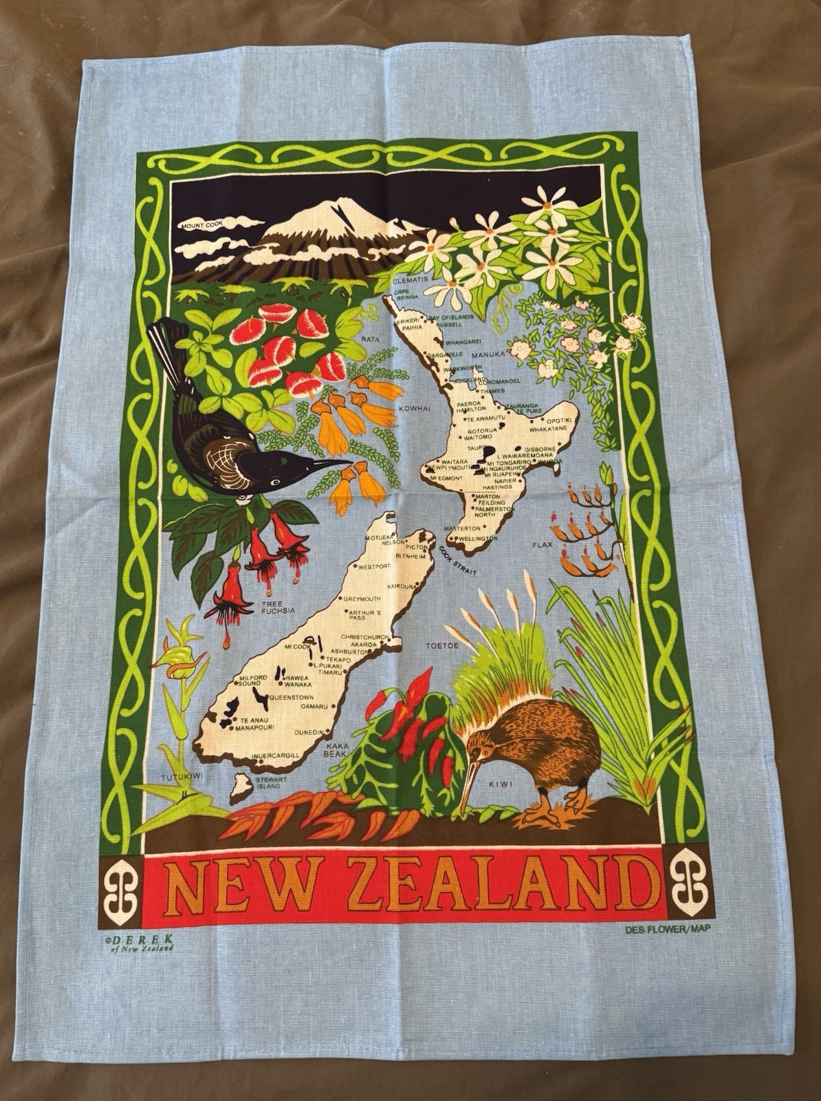 Vintage Derek NEW ZEALAND Kitchen Tea Towel DerekApprox 28\