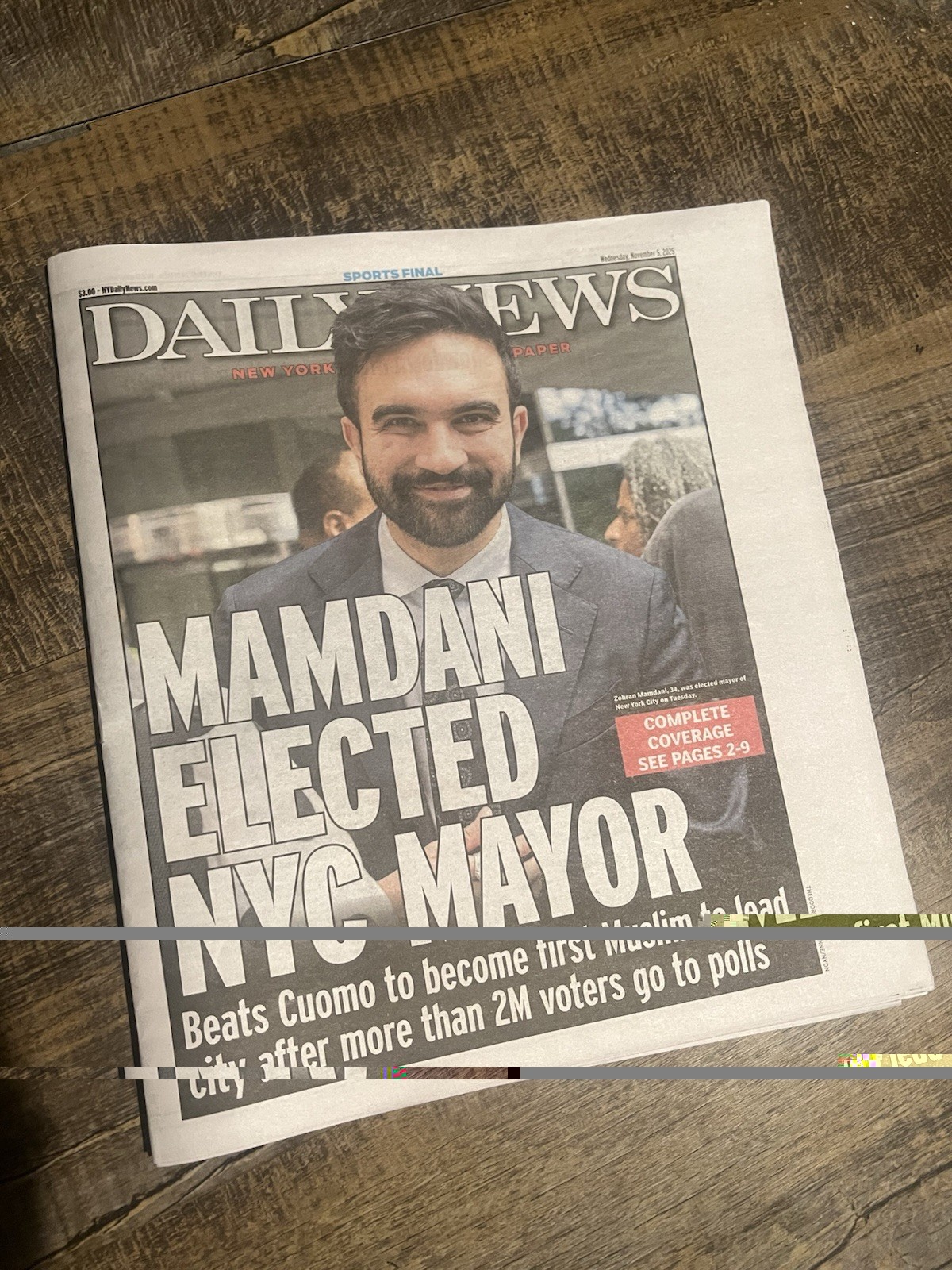 MAMDANI WINS NYC MAYOR RACE NY DAILY NEWS 11/5 2025 NEW MEMORABILIA. Winner