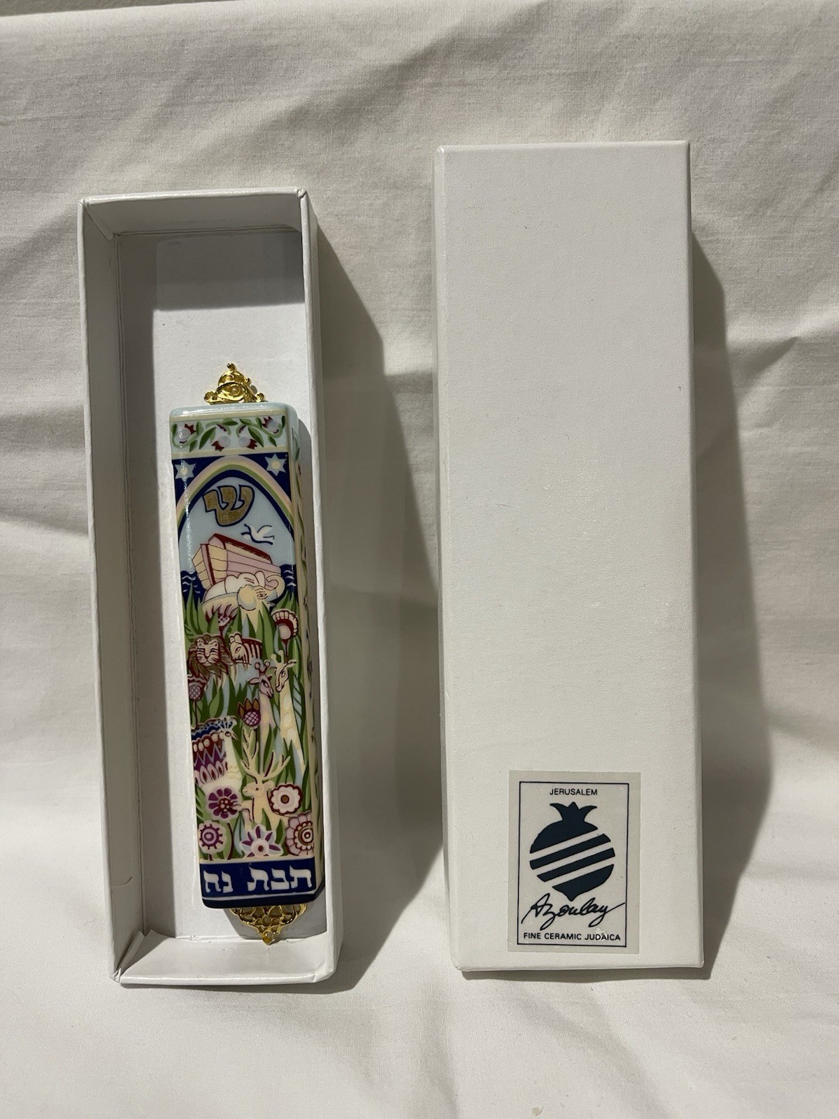 NEW DANNY AZOULAY CERAMIC MEZUZAH SIGNED JERUSALEM JUDAICA NOAH\'S ARK NIB