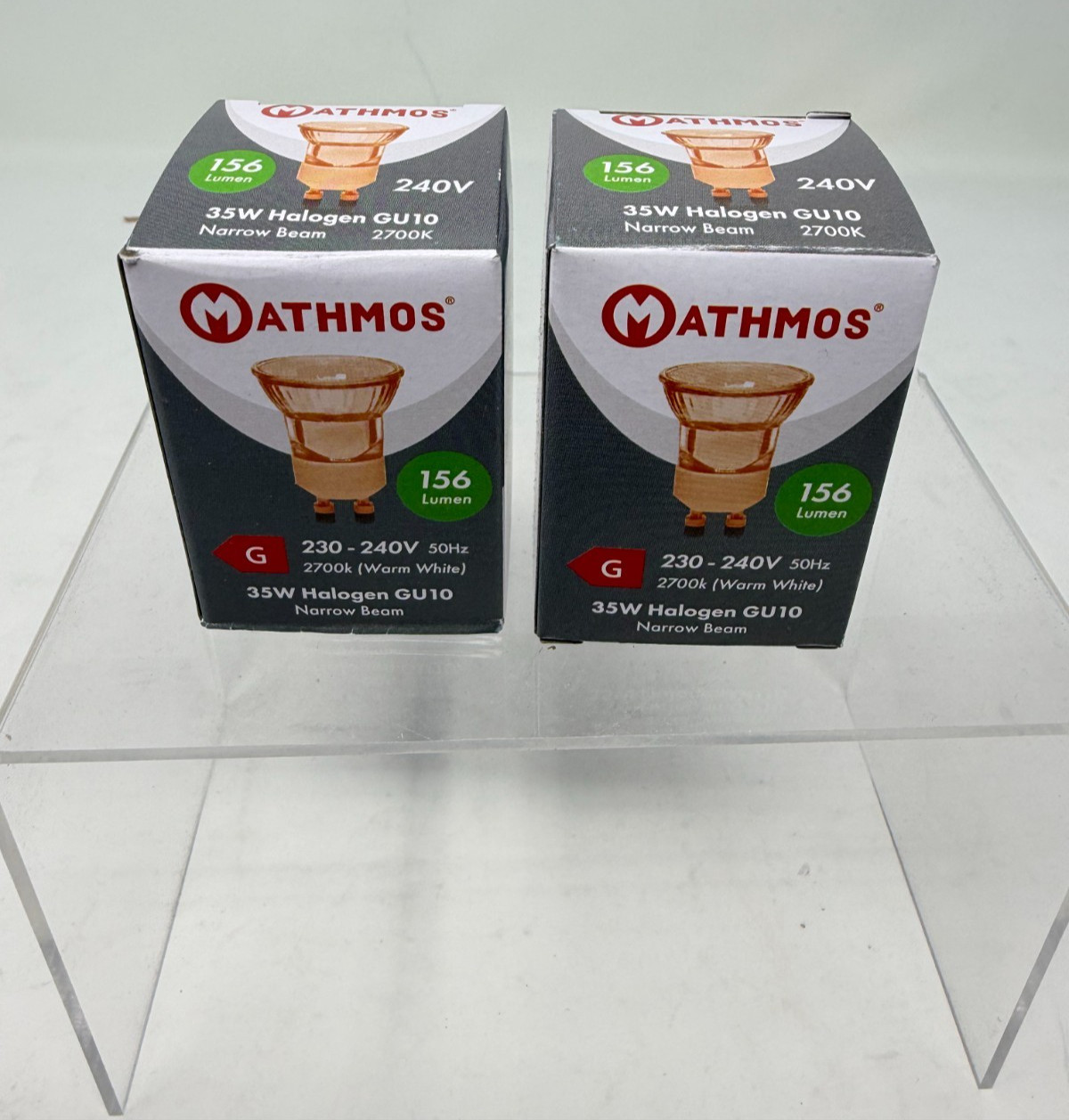 Mathmos 35W Halogen GU10 Bulbs 240V 2700K Warm White Lot of 2 Mathmos 35W Halogen GU10 Bulbs 240V 2700K Warm White Lot of 2