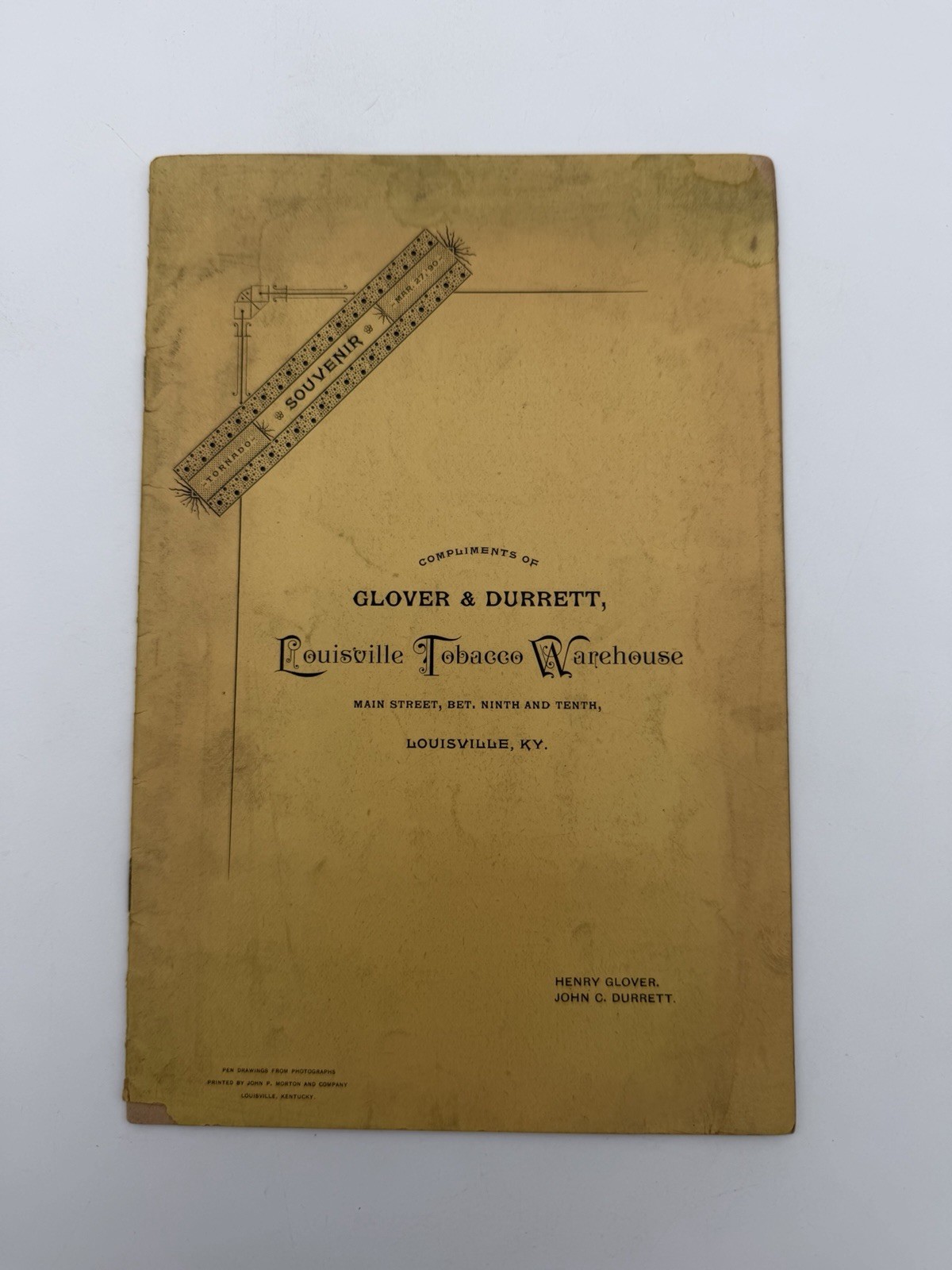 1890 Louisville Tornado Souvenir Glover Durrett Tobacco Warehouse Illustrated