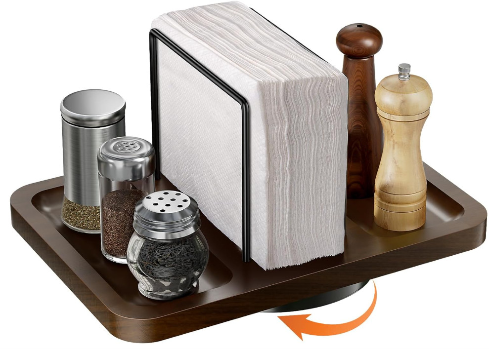 Servilletero giratorio de mesa con soporte para salero y pimentero. Dispensador
