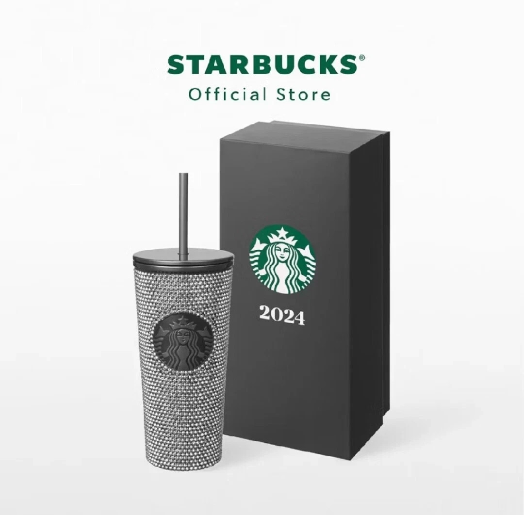 Starbucks Stainless Steel Silver Grey Rhinestone Cold Cup 16oz. Brand New