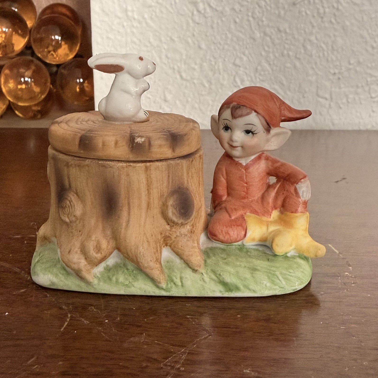 Antique Norleans Elf And Dove Trinket Dish With Lid 4” Whimsy Cottagecore Cozy