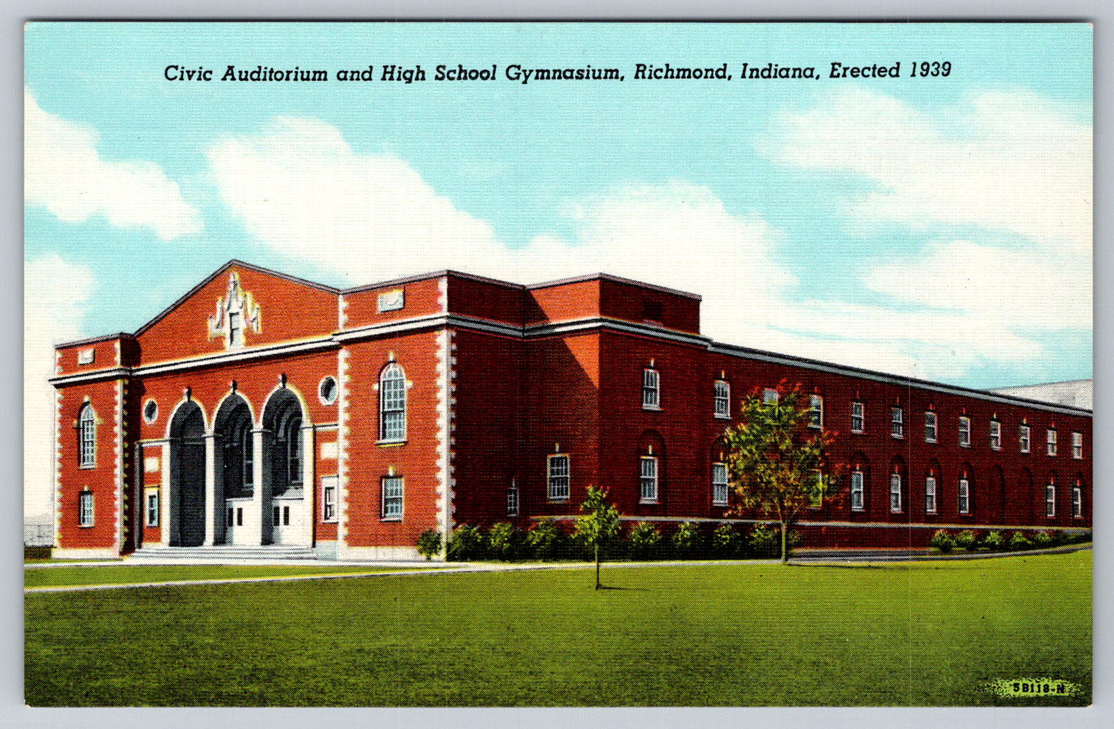 c1940s Civic Auditorium High School Gymnasium Richmond Indiana Postcard