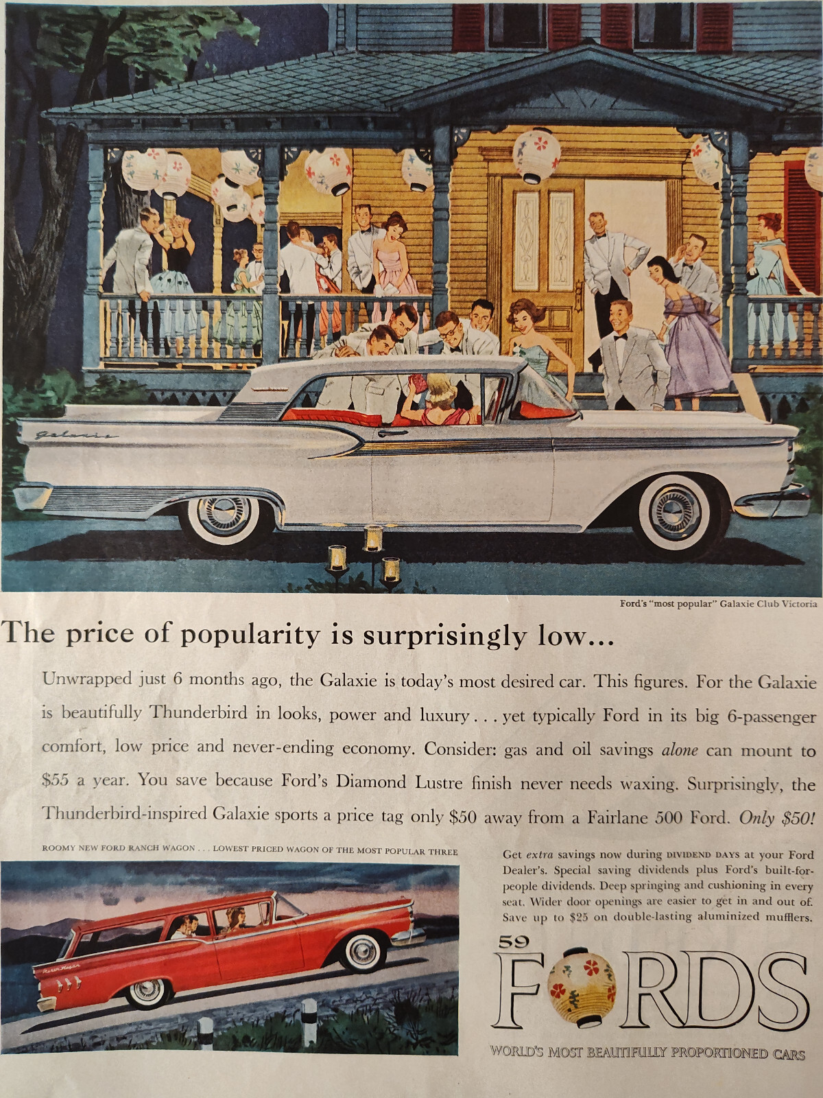 1959 Saturday Evening Post Ad 59 FORD Galaxie Club Victoria