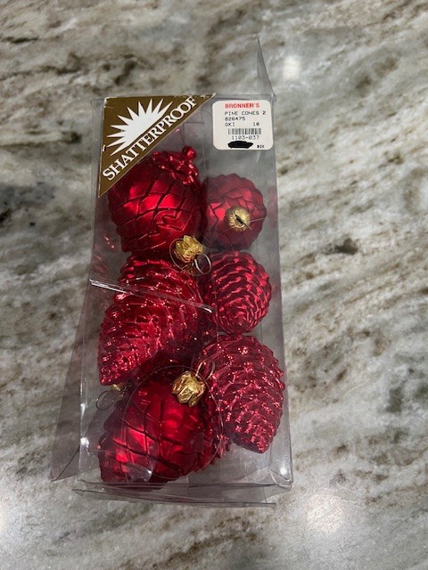Vintage Bronner\'s Shatterproof Red Pinecone Ornaments Set Of 10